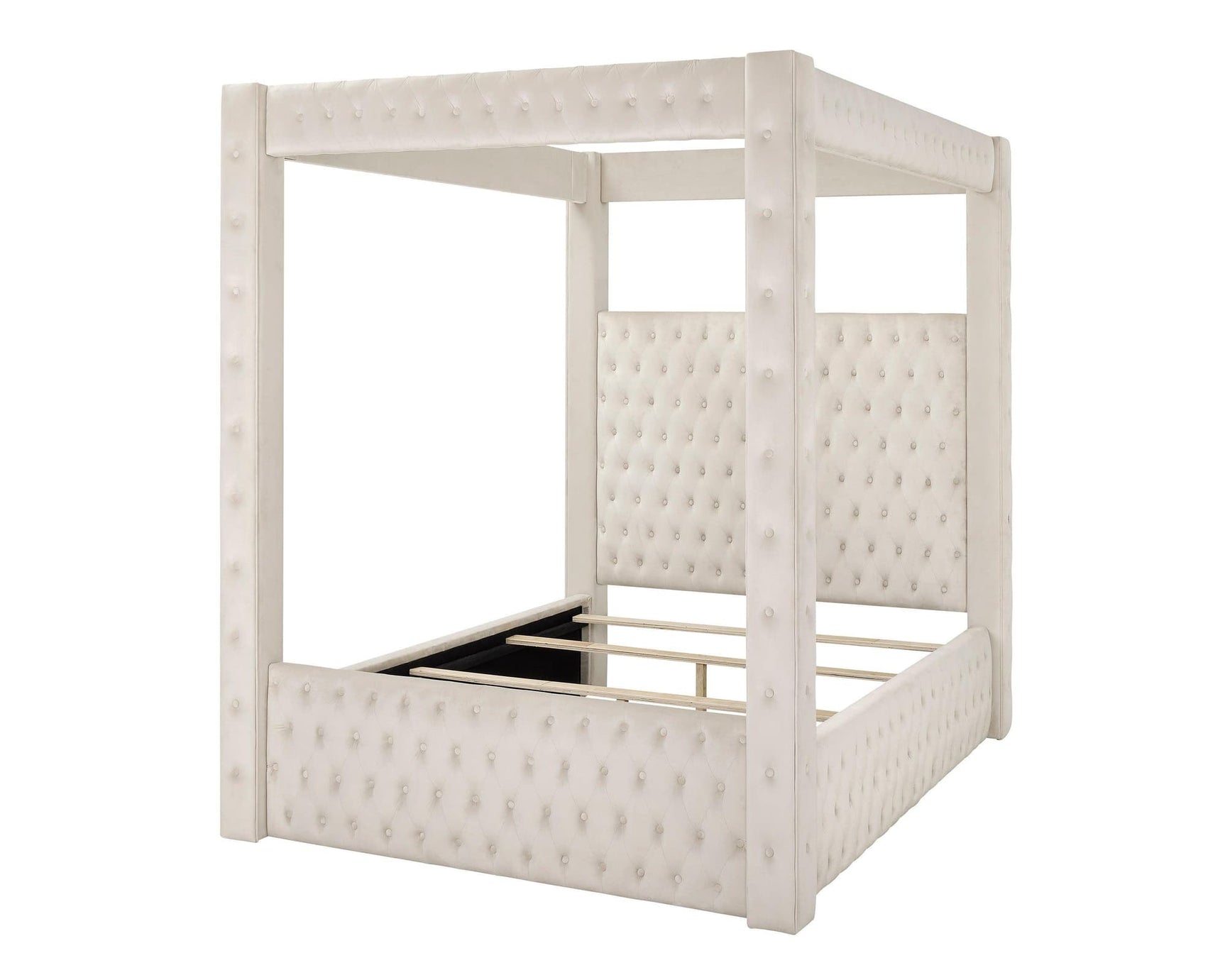 Annabelle Ivory Modern Solid Wood Velvet Upholstered Tufted Queen Bed - Ella Furniture
