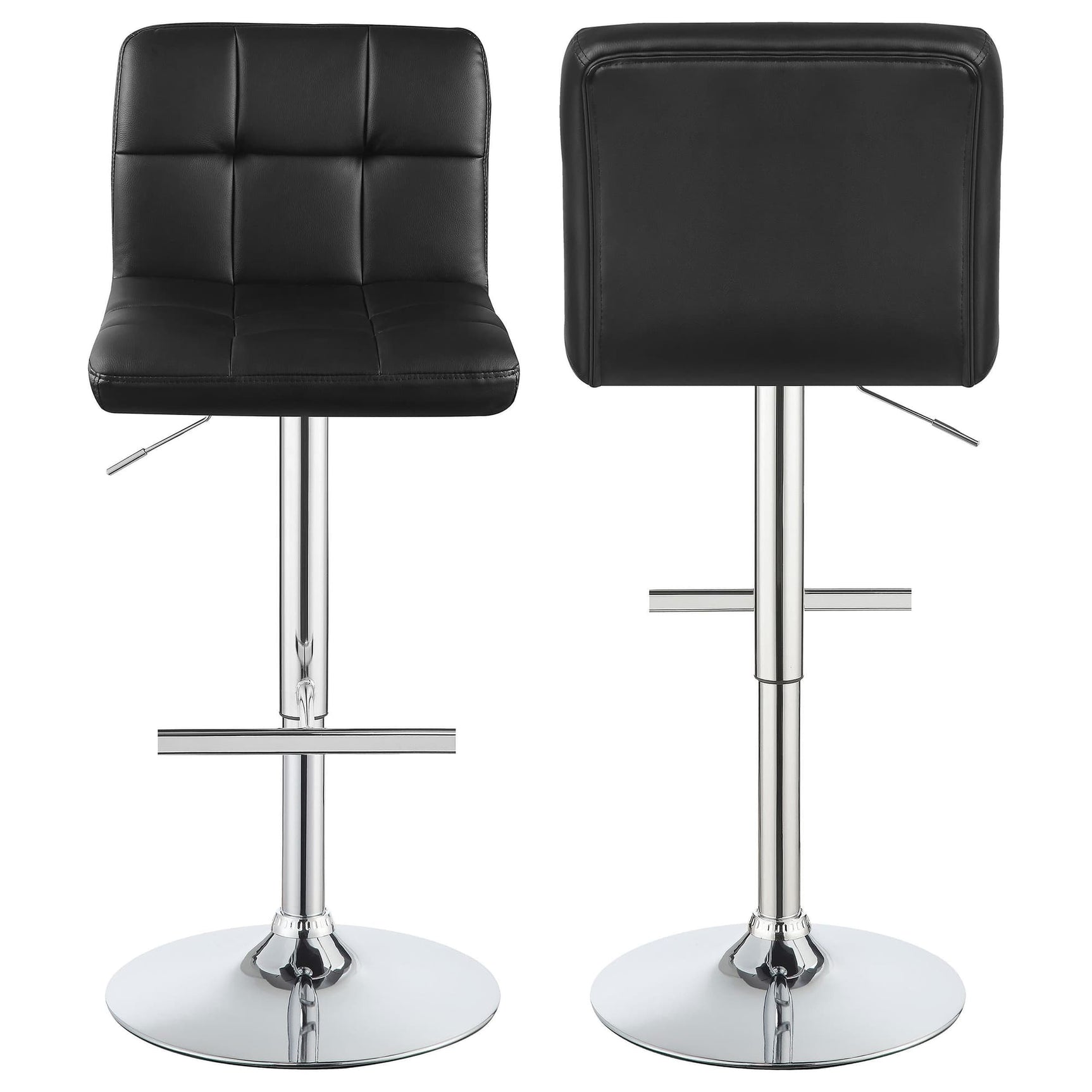 Adjustable Height Bar Stools Chrome and Black (Set of 2)