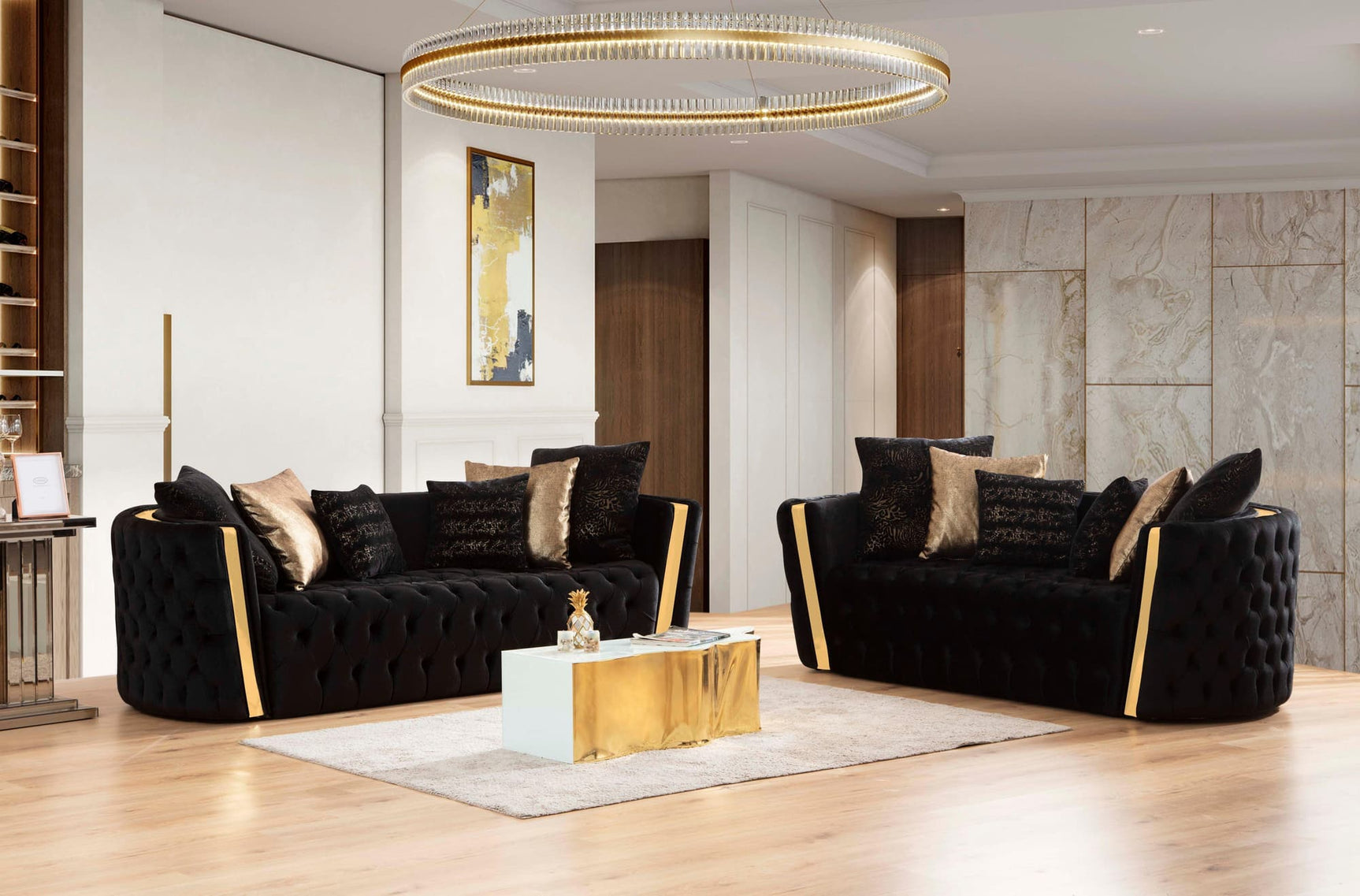 Sofia Black Velvet Sofa & Loveseat - Ella Furniture