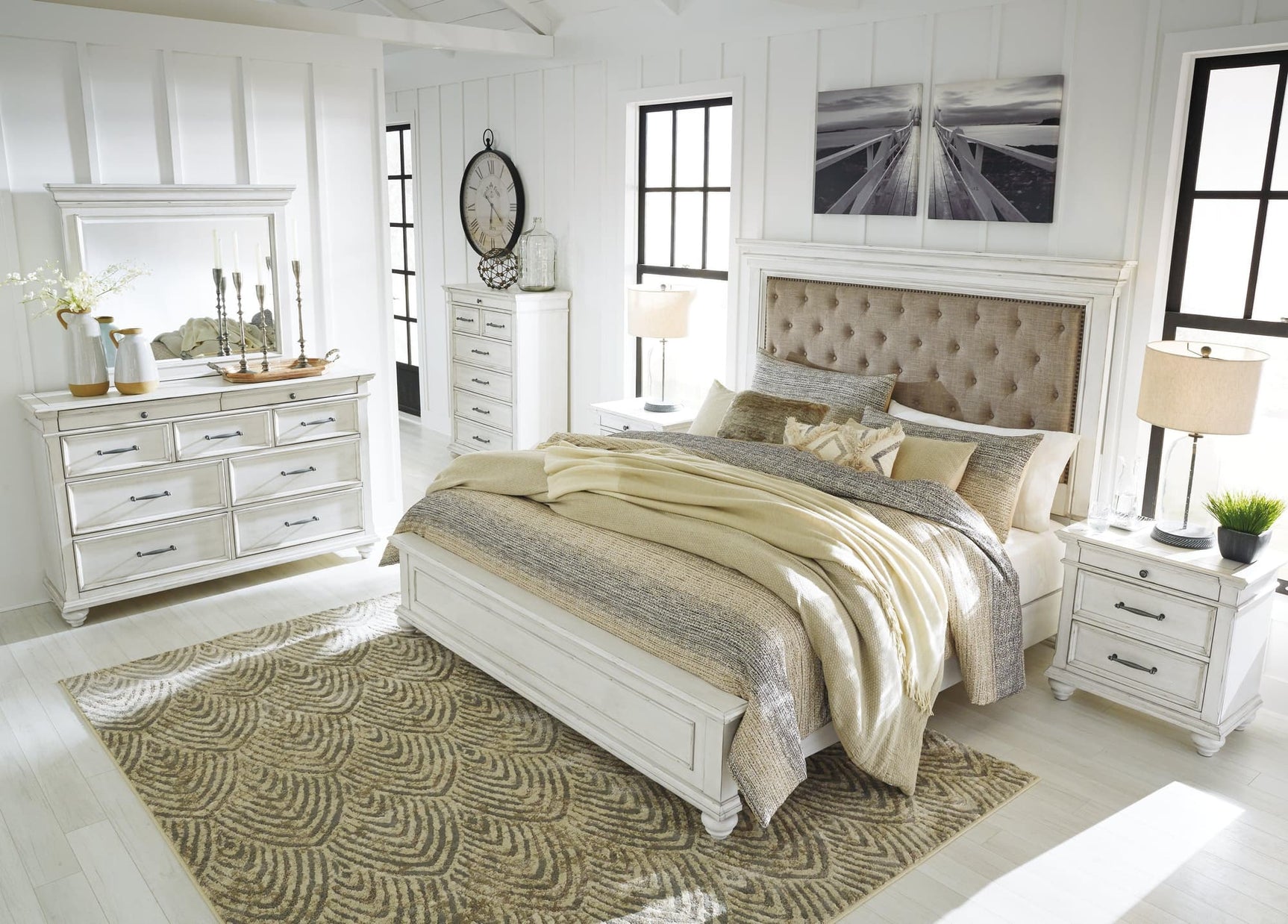 Kanwyn Whitewash Queen Panel Bed - Ella Furniture