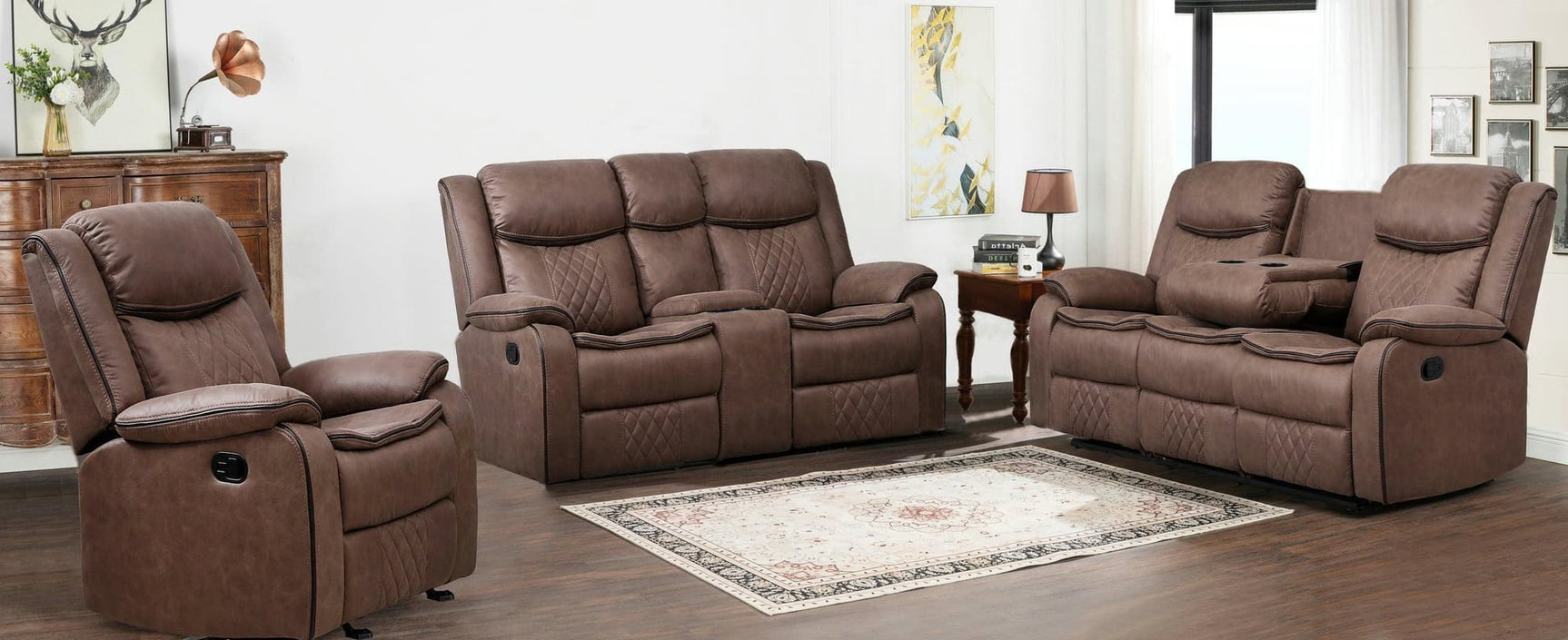 Weston Brown Modern Palomino 3Pc Reclining Living Room Set - Ella Furniture