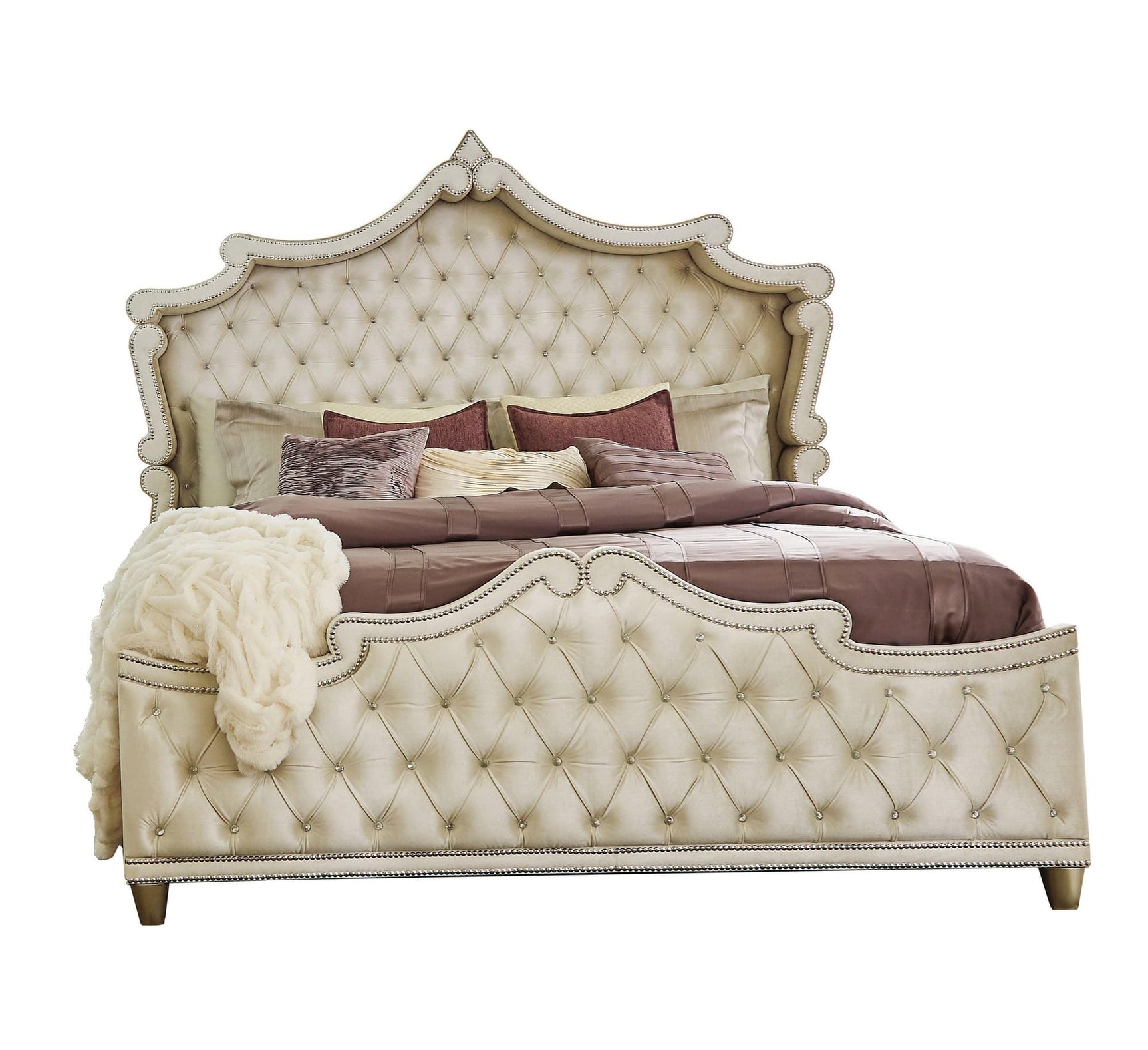 Antonella Upholstered Tufted Queen Bed Ivory And Camel - Ella Furniture