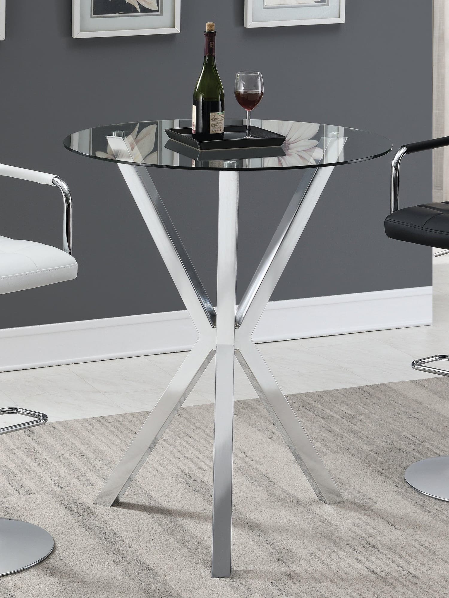 Denali Round Glass Top Bar Table Chrome - Ella Furniture
