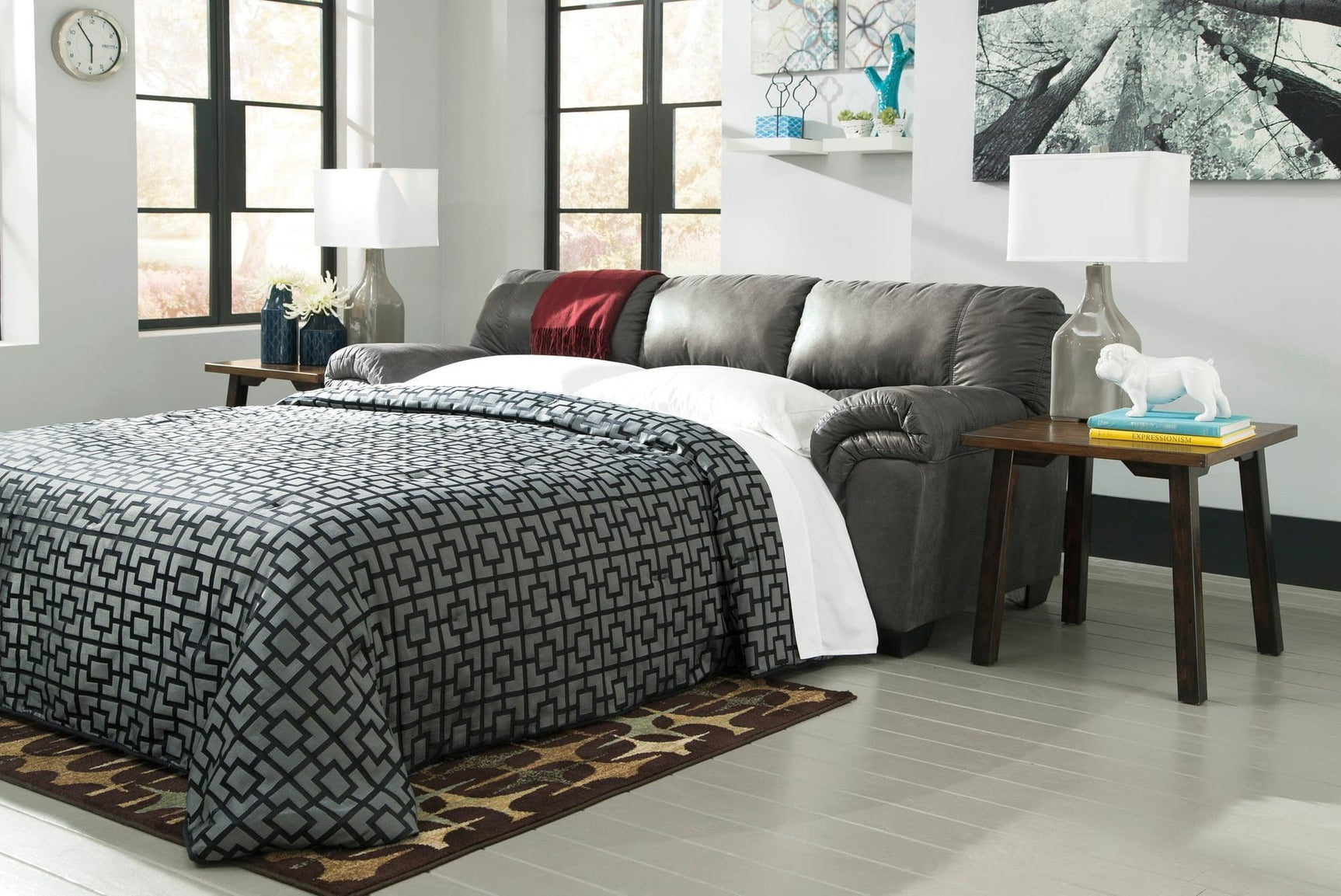 Bladen Slate Modern Contemporary Faux Leather Upholstered Full Size Sleeper - Ella Furniture
