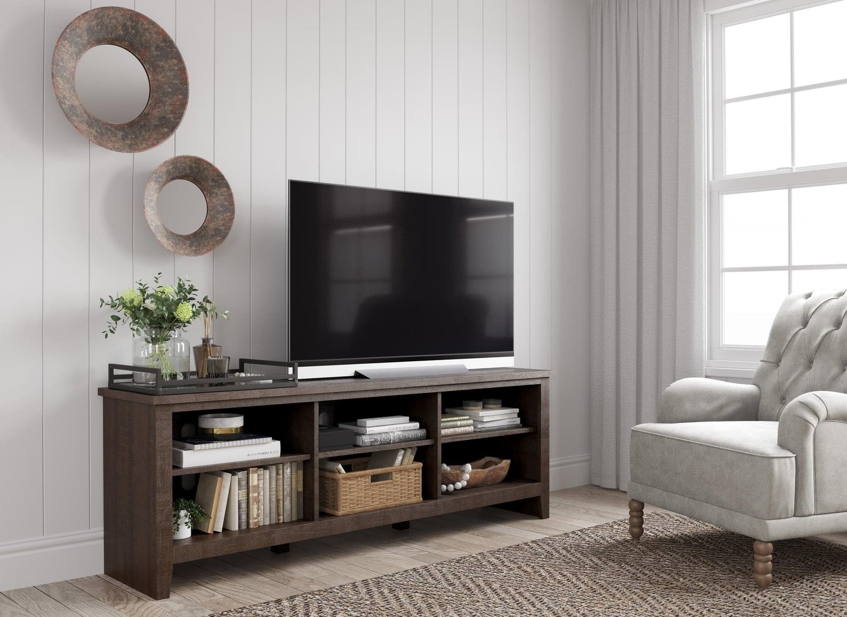 Arlenbry Large Brown Modern Transitional Solid Wood TV Stand with Cabinet - Ella Furniture
