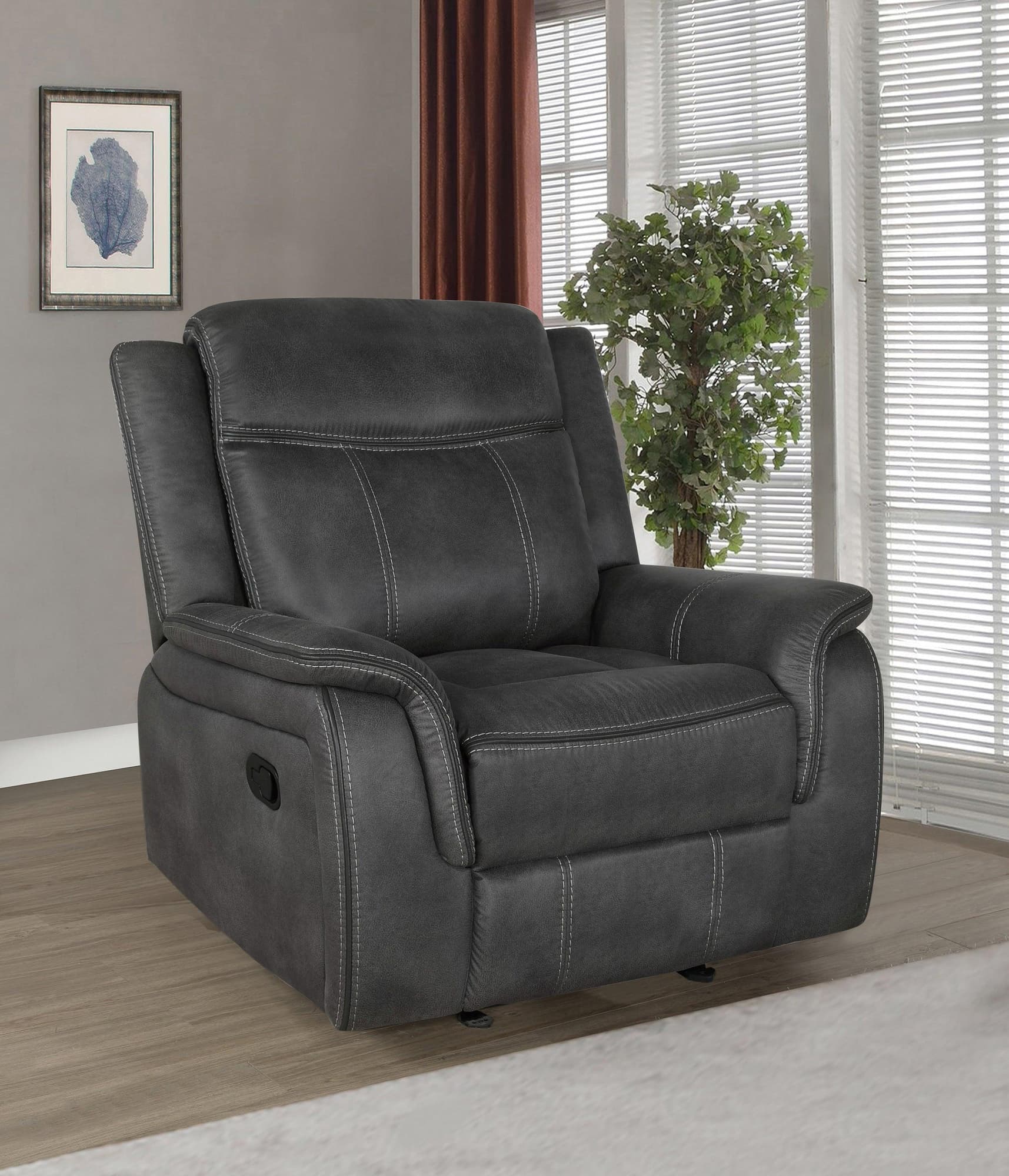 Lawrence Upholstered Tufted Back Glider Recliner 603506 - Ella Furniture