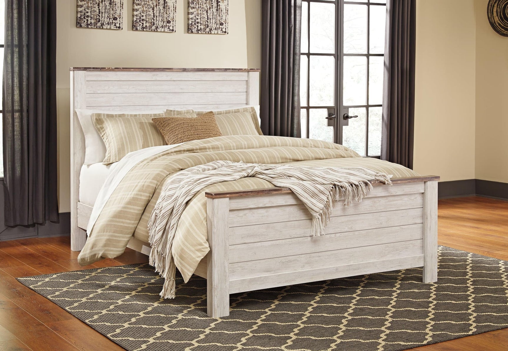 Willowton Whitewash Queen Panel Bed - Ella Furniture