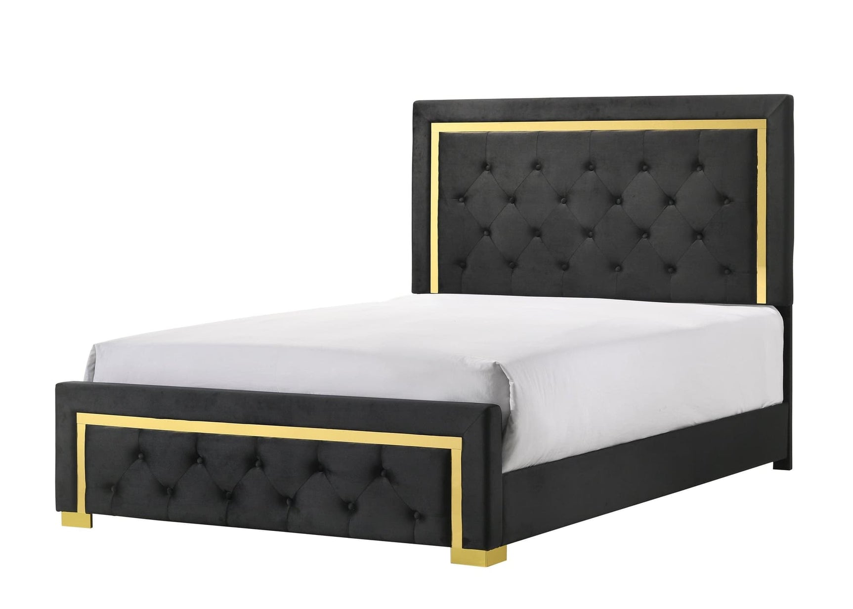 Pepe Black Modern Wood Velvet Upholstered Tufted Queen Panel Bed - Ella Furniture
