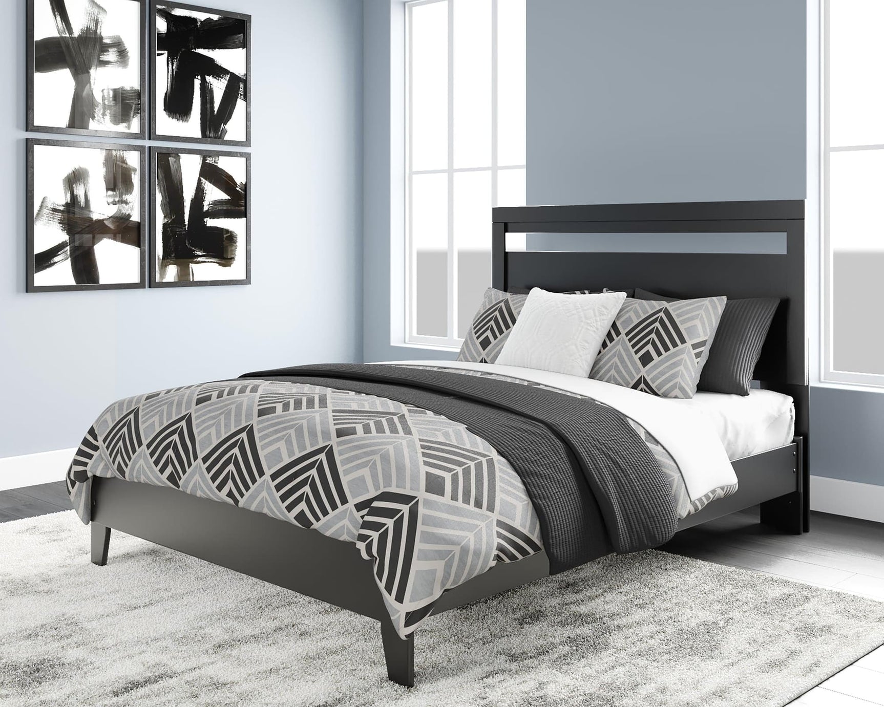 Finch Black/brown Queen Panel Platform Bed - Ella Furniture