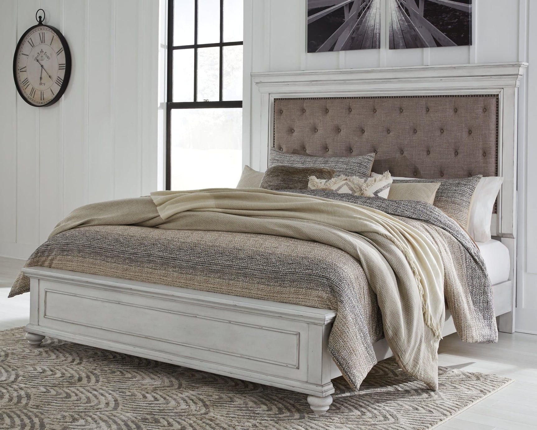 Kanwyn Whitewash King Panel Bed - Ella Furniture