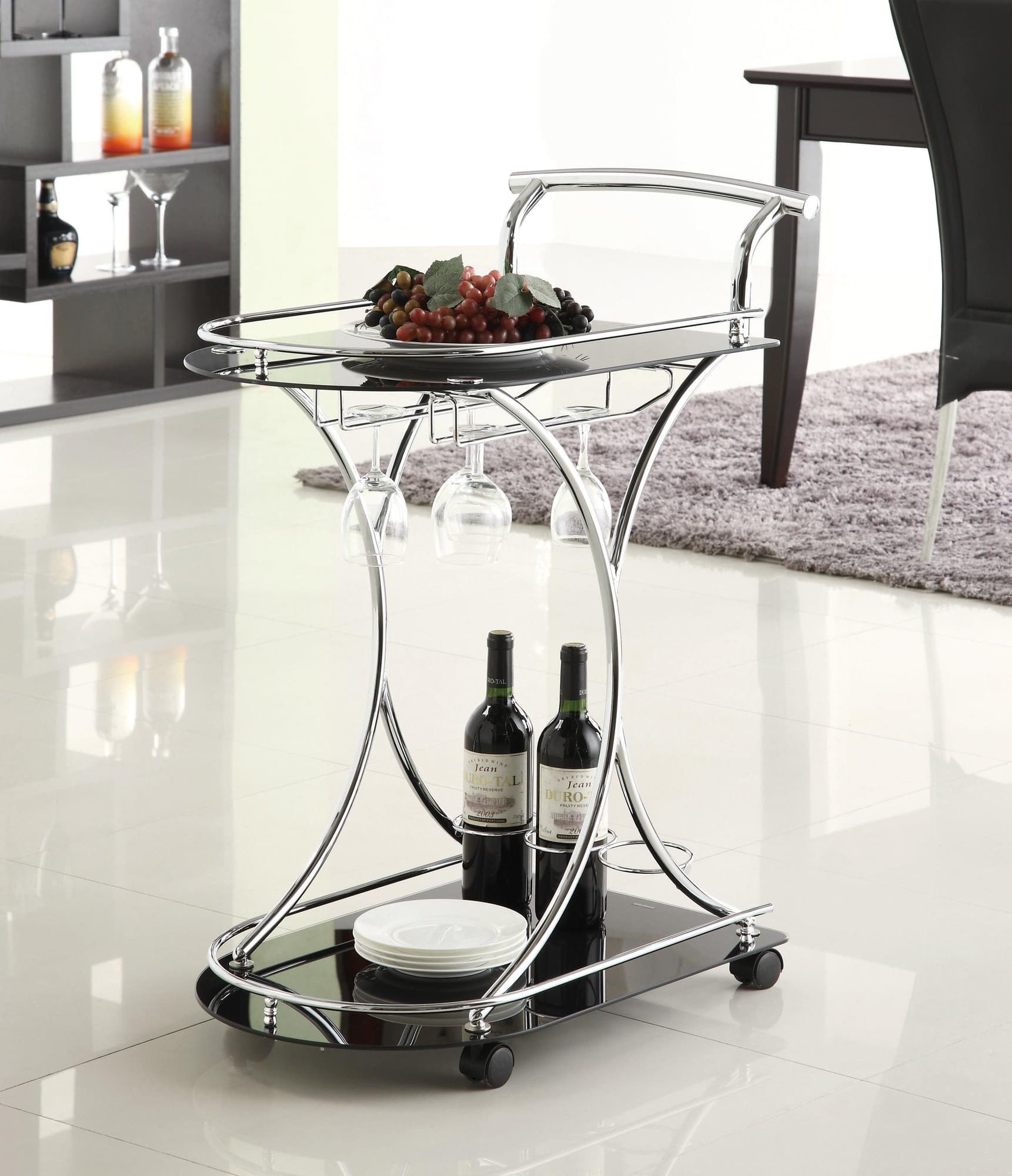 Elfman 2-Shelve Serving Cart Chrome And Black - Ella Furniture