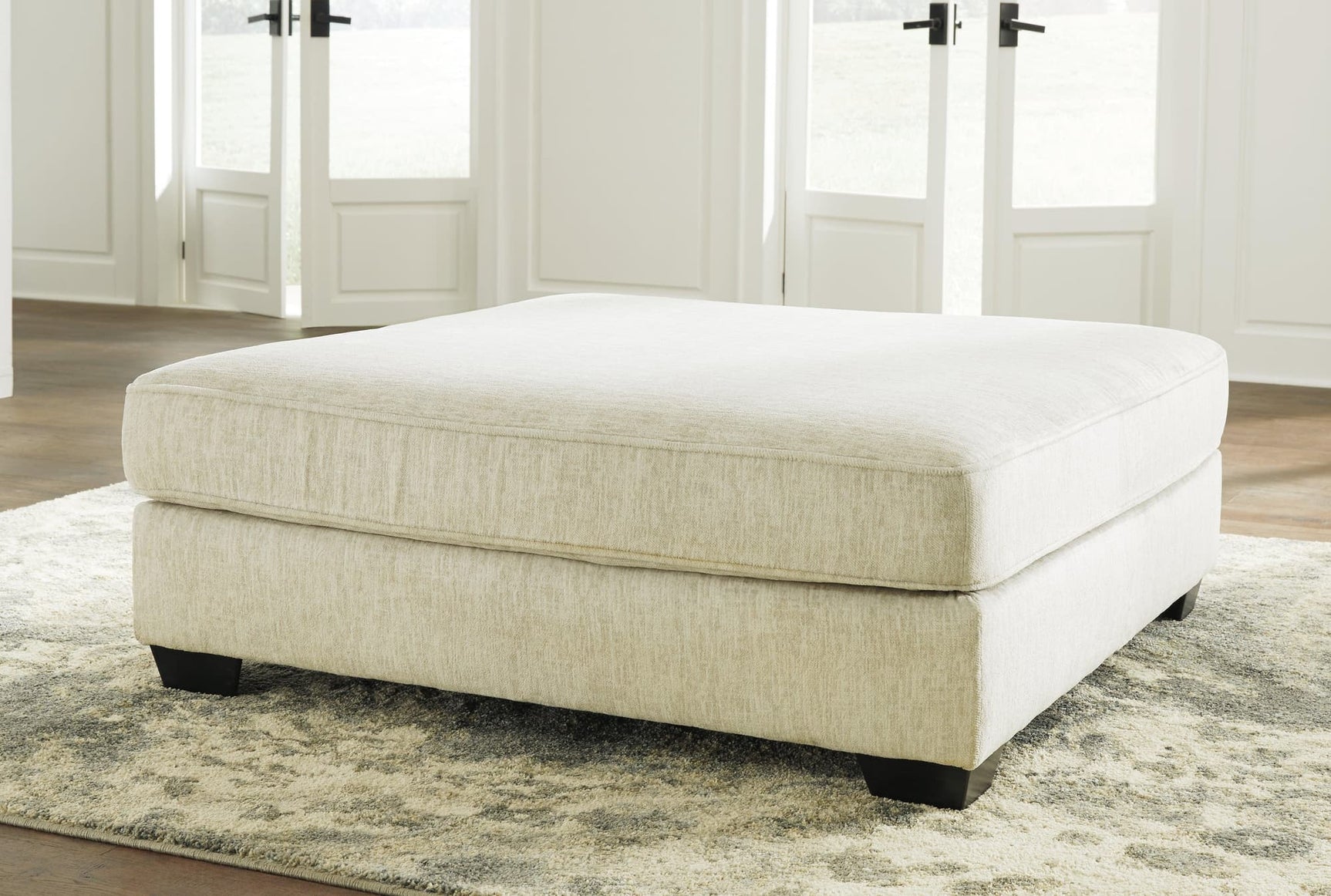 Rawcliffe Parchment Chenille Oversized Accent Ottoman - Ella Furniture