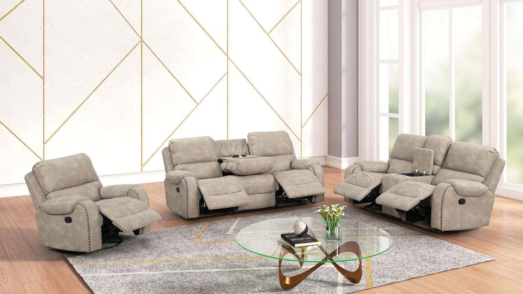 Titan1002-stone Oversized 3Pc Reclining Set - Ella Furniture