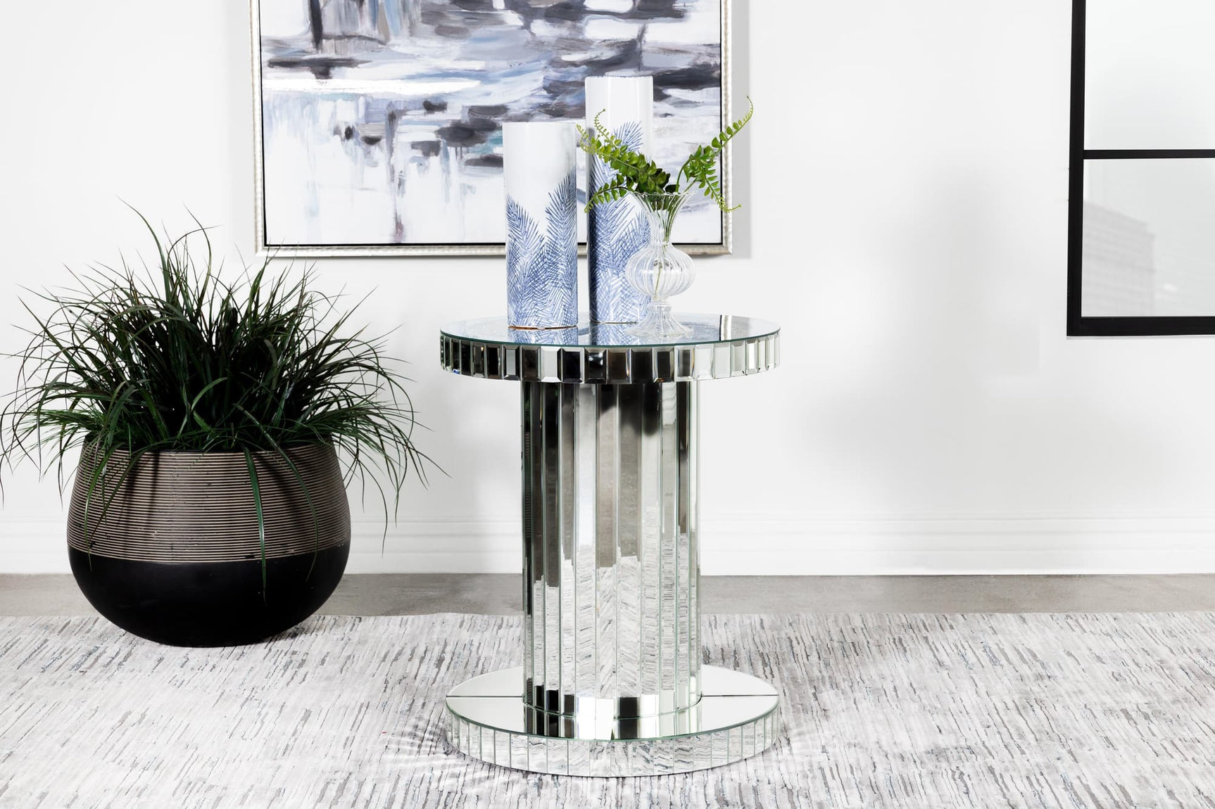 Dorielle Crystal Inlay Round Top Accent Table Mirror - Ella Furniture