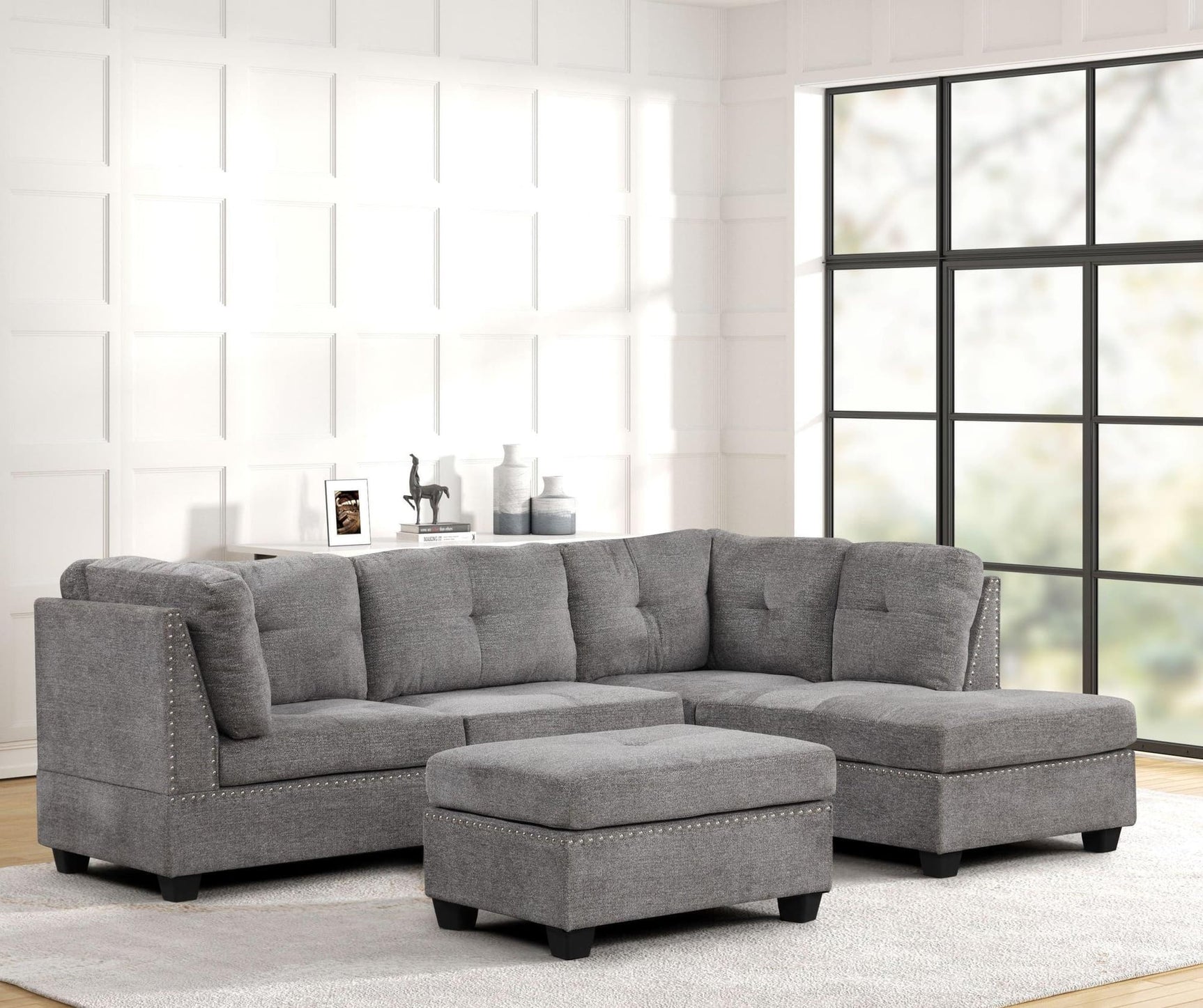 Sienna - Gray Sectional + Ottoman Set - Ella Furniture