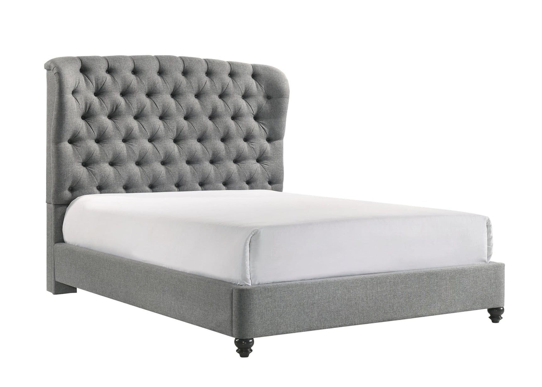 Linda Gray Modern Transitional Upholstered Tufted Fabric Queen Panel Bed - Ella Furniture