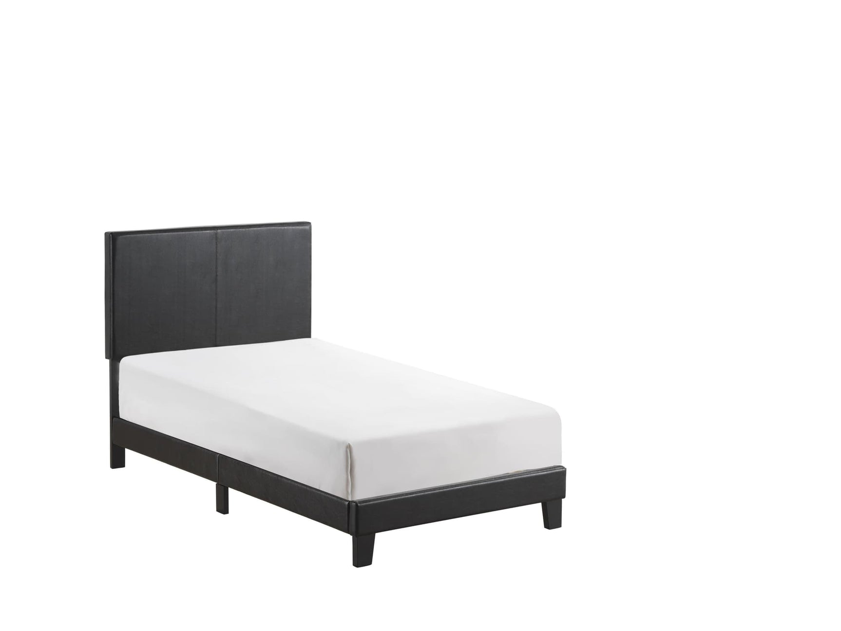 Yates Black Pu Faux Leather Modern Wood Twin Upholstered Platform Bed - Ella Furniture