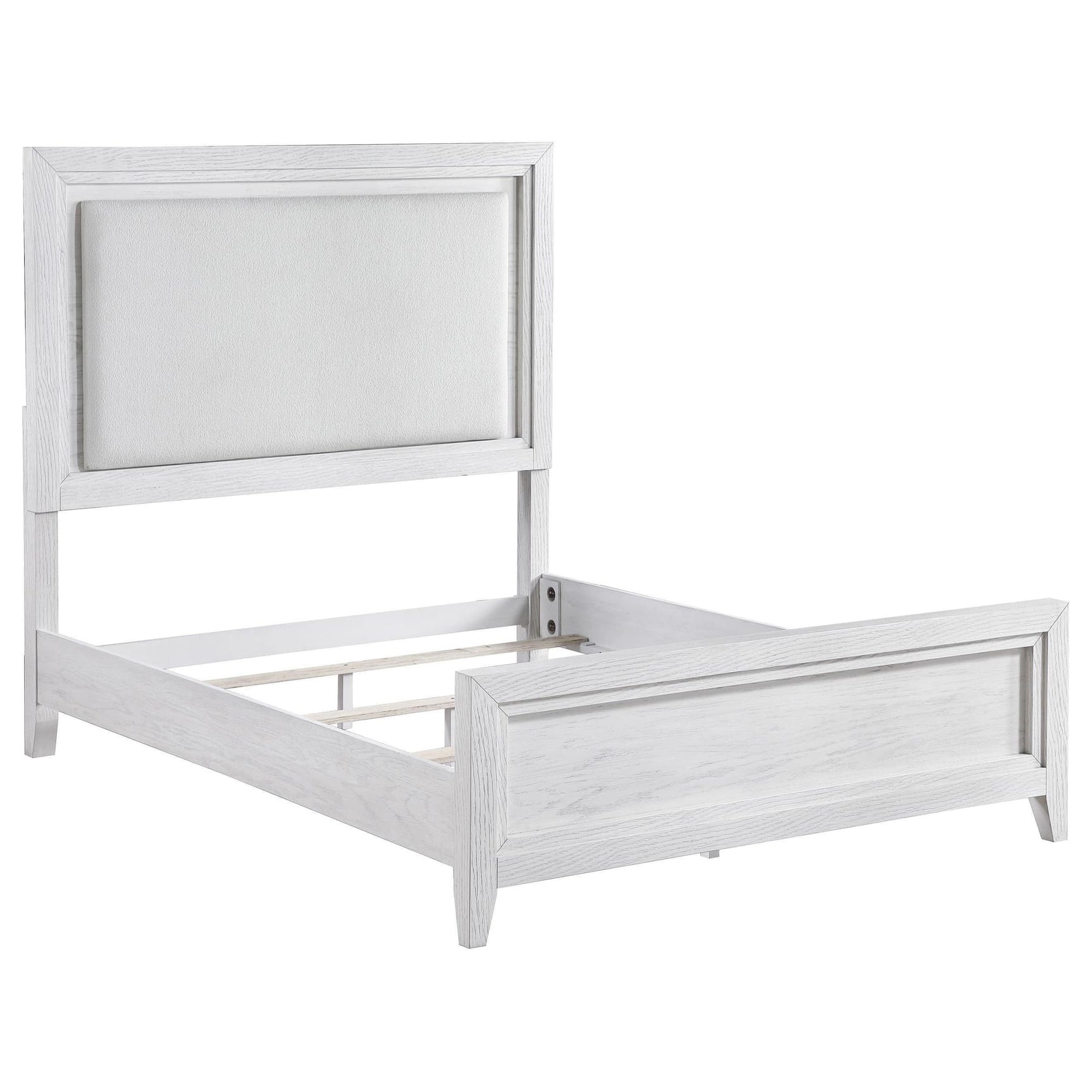 Marielle Queen Upholstered LED Panel Bed Distressed White 224841Q - Ella Furniture
