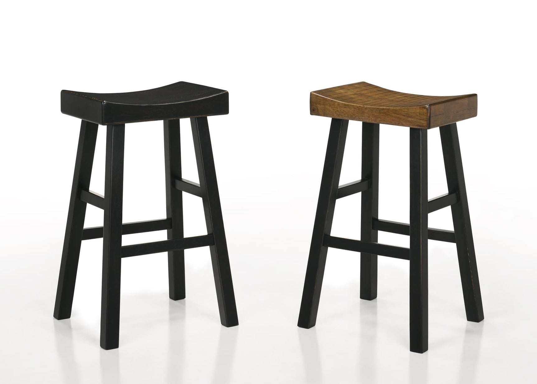 Aruba Saddle Black Rustic Oak Transitional Wood Bar Stool - Ella Furniture