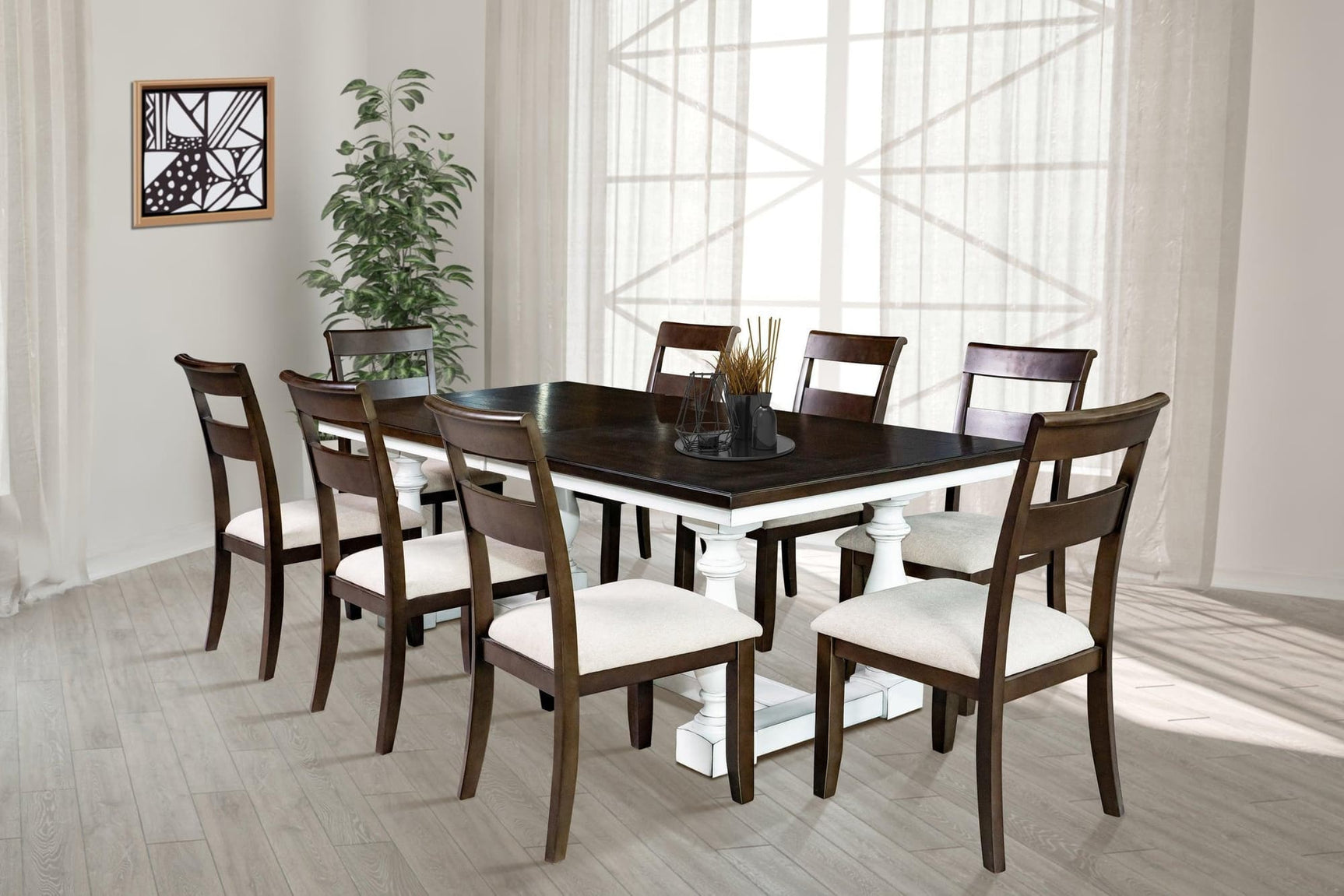 Thomas White&Brown Contemporary Solid Wood And Veneers Fabric Dining Room Set - Ella Furniture