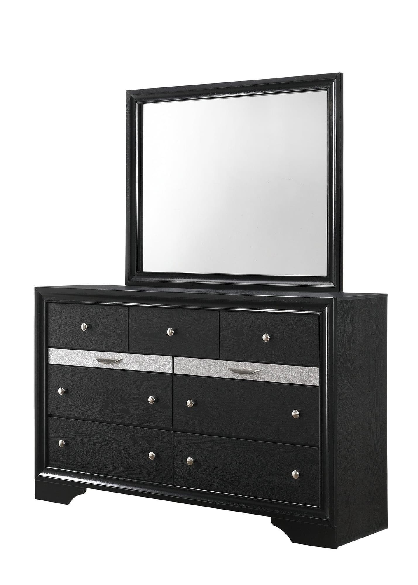 Regata Dresser Black/Silver, Sleek And Modern Wood, 7 Spacious Drawers - Ella Furniture