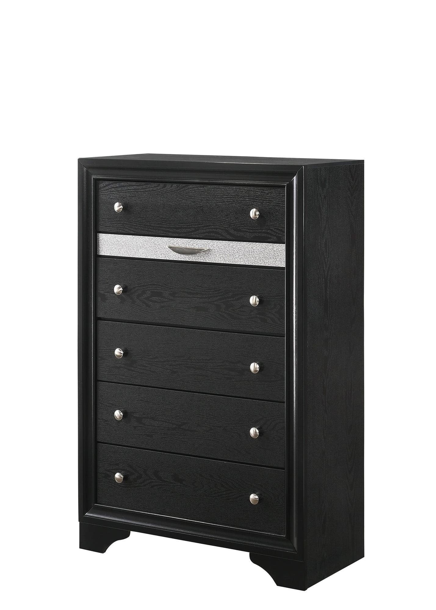 Regata Chest Black/silver, Traditional Modern Wood, Knob 5 Drawers - Ella Furniture