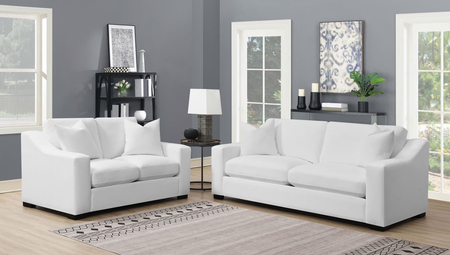 Ashlyn Ashlyn 2-piece Upholstered Sloped Arm Sofa Set White 509891-S2 - Ella Furniture