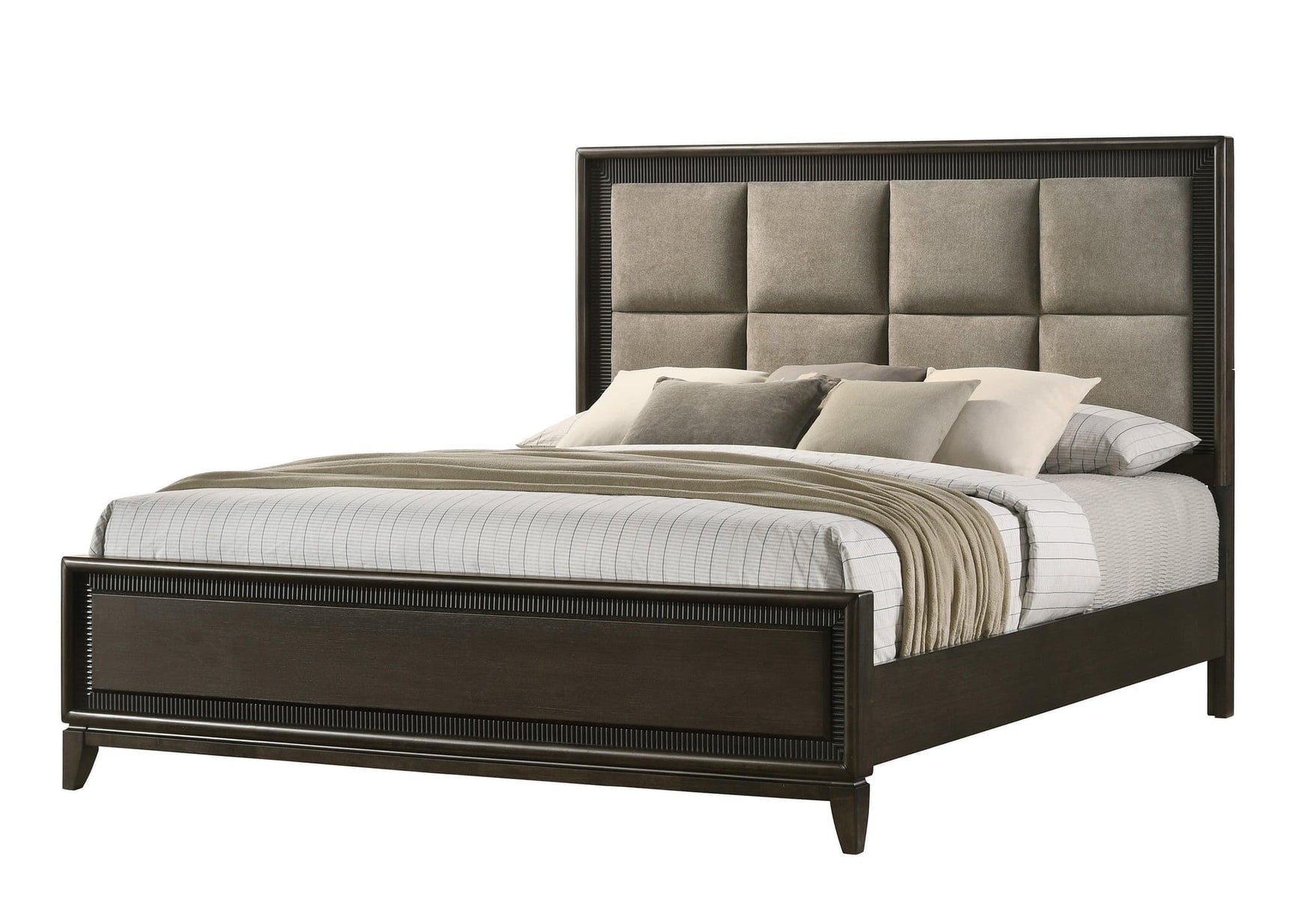 Saratoga Black Modern Contemporary Solid Wood And Veneers Fabric Upholstered Queen Bed - Ella Furniture