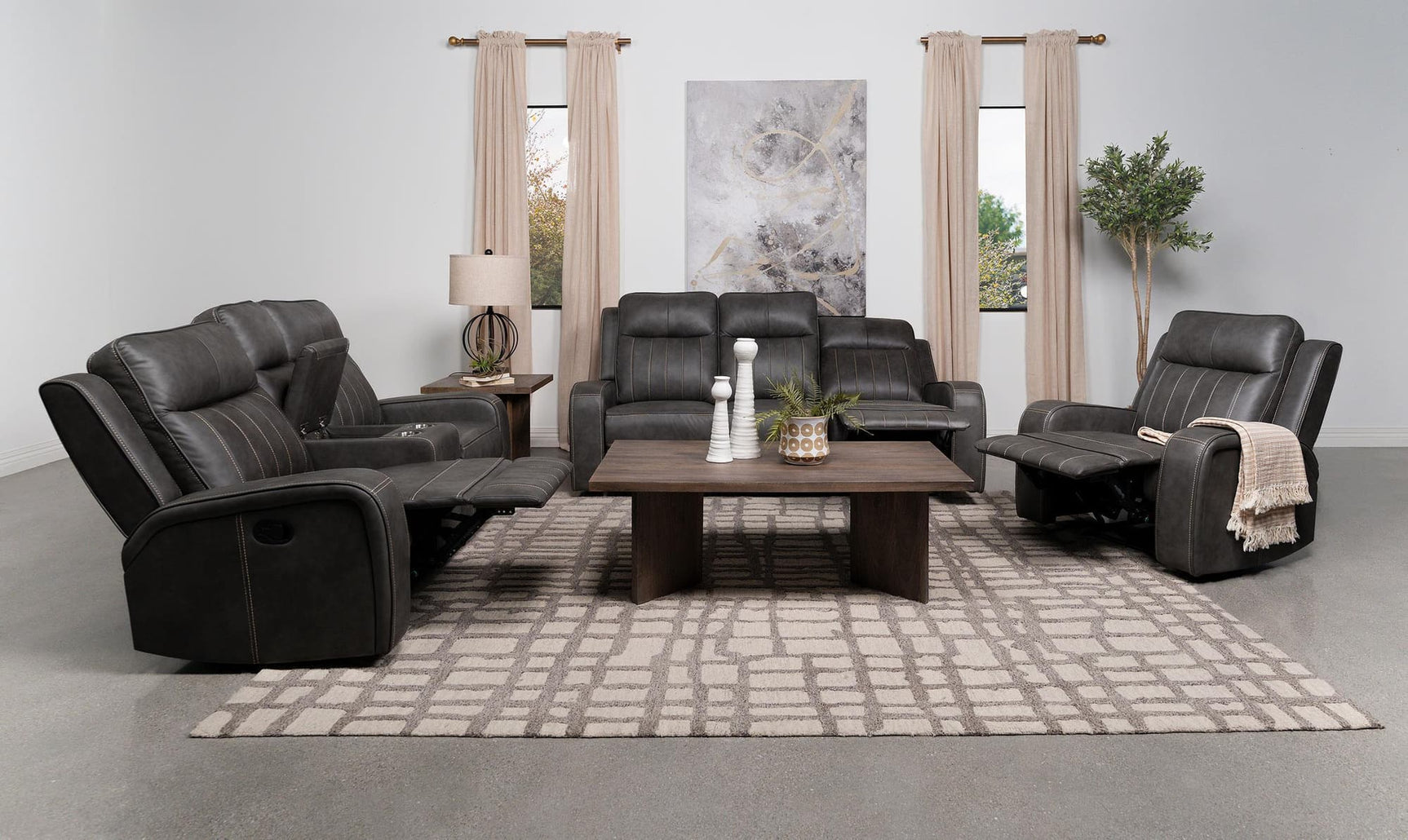 Raelynn 3-piece Upholstered Reclining Sofa Set Grey 603191-S3 - Ella Furniture
