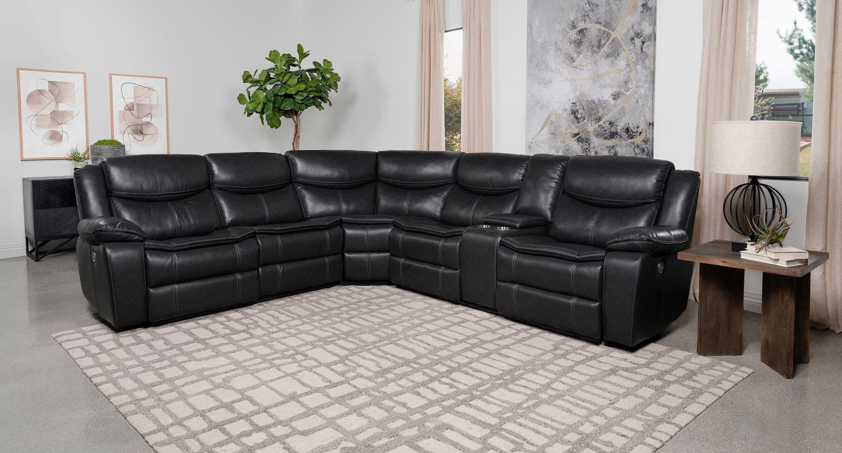 Sycamore Upholstered Power Reclining Sectional Sofa Grey 610200P - Ella Furniture