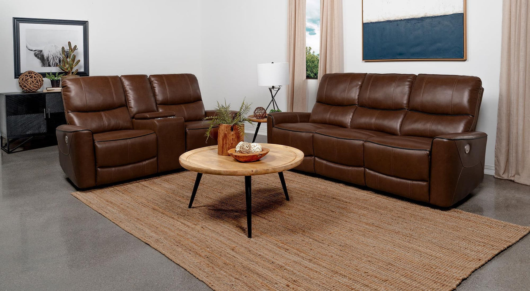 Greenfield 2-piece Power Reclining Sofa Set Saddle Brown 610264P-S2 - Ella Furniture
