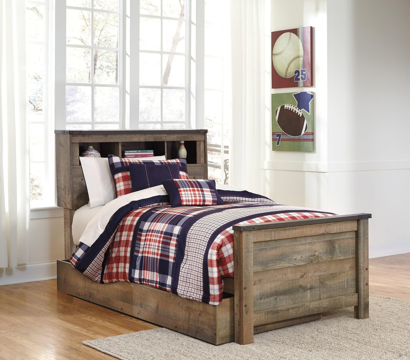Trinell Brown Twin Bookcase Bed With 1 Large Storage Drawer - Ella Furniture