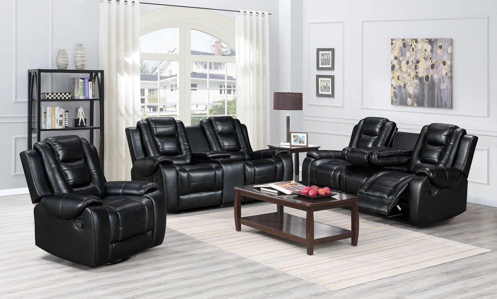 Jordan Black Modern Sleek Contemporary Faux Leather 3Pc Reclining Set - Ella Furniture