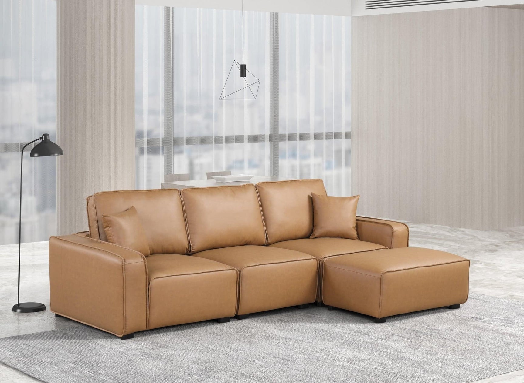 Columbia Saddle Modern Faux Leather Upholstered Sectional - Ella Furniture