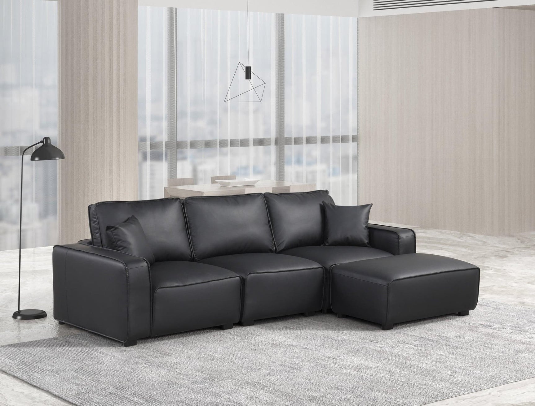 Columbia Black Modern Faux Leather Upholstered Sectional - Ella Furniture