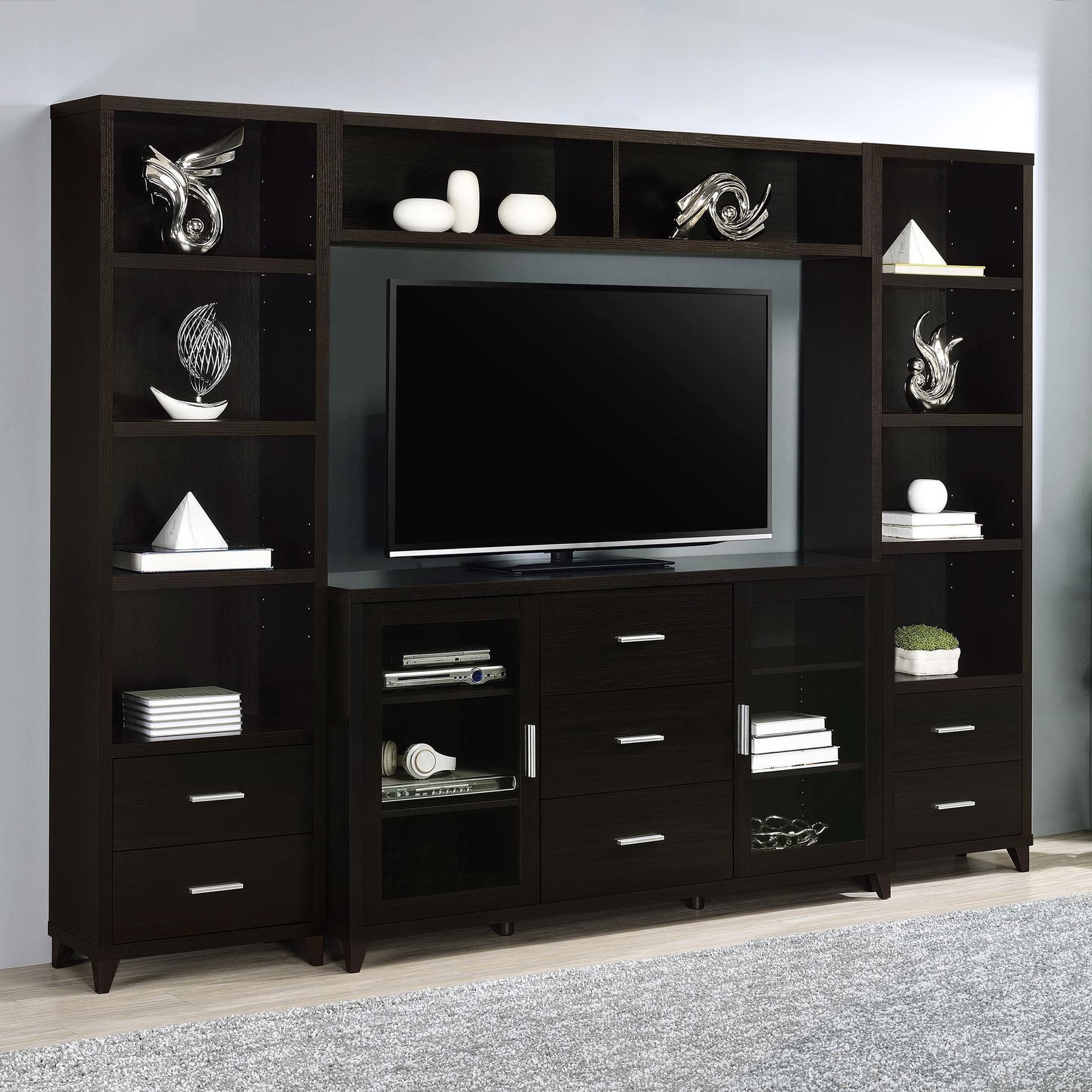 LEWES Lewes 4-piece 60" TV Entertainment Center Cappuccino 700881-S4 - Ella Furniture