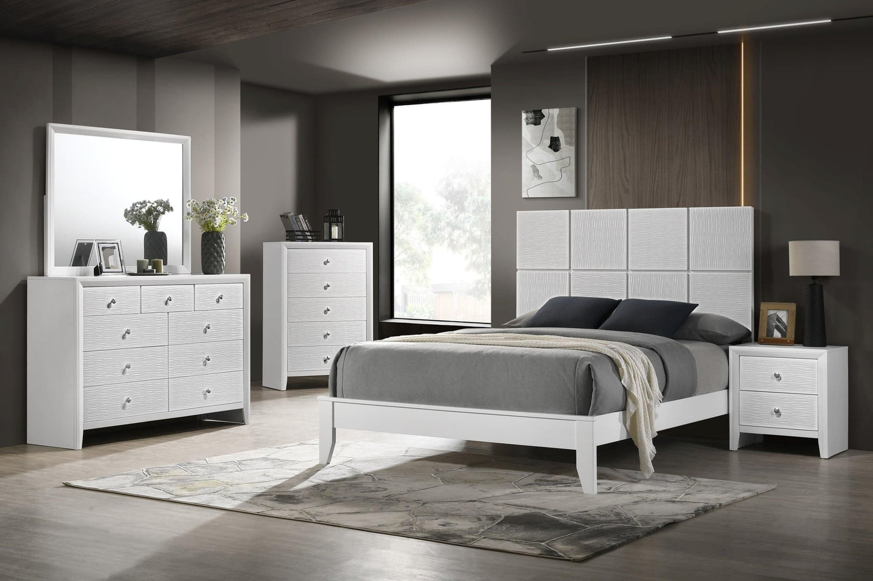 Denker-evan White Modern Contemporary Solid Wood Bedroom Set - Ella Furniture