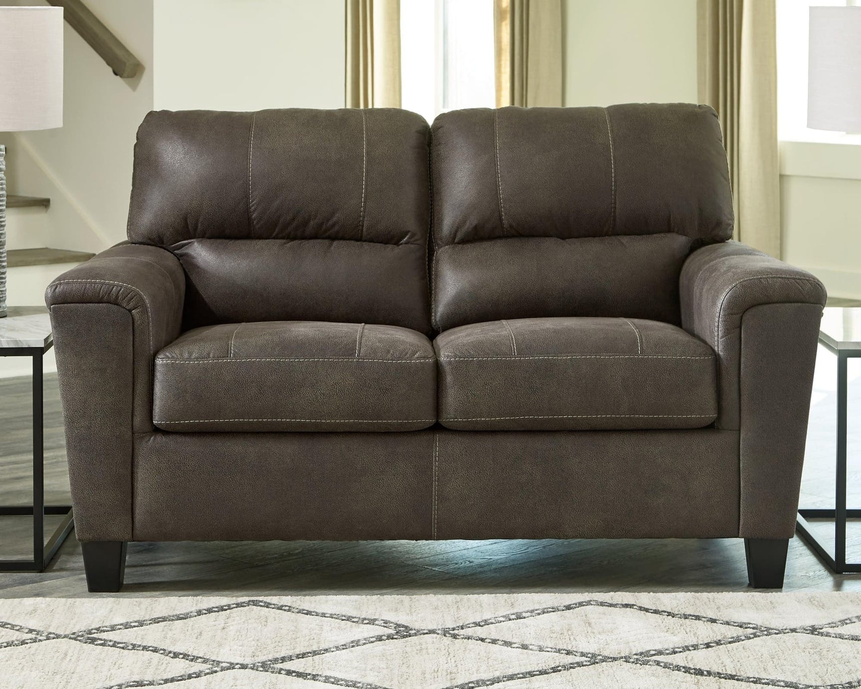 Navi Smoke Faux Leather Loveseat - Ella Furniture