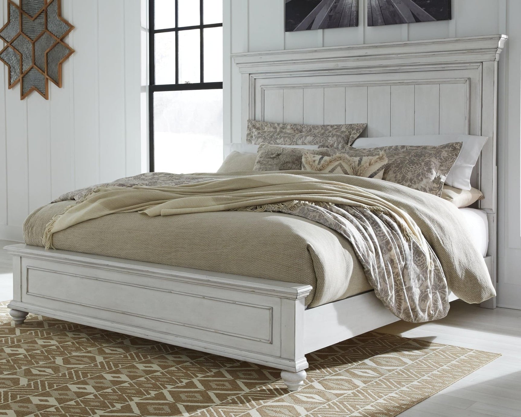 Kanwyn Whitewash Queen Panel Bed B777B2 - Ella Furniture