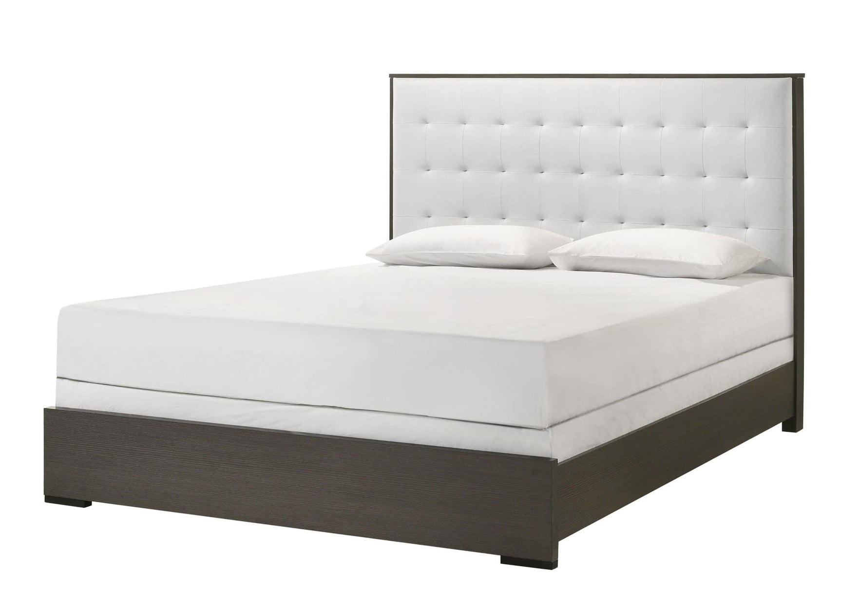 Sharpe Gray/White Modern Solid Wood And Veneers Fabric Upholstered Tufted Queen Bed - Ella Furniture