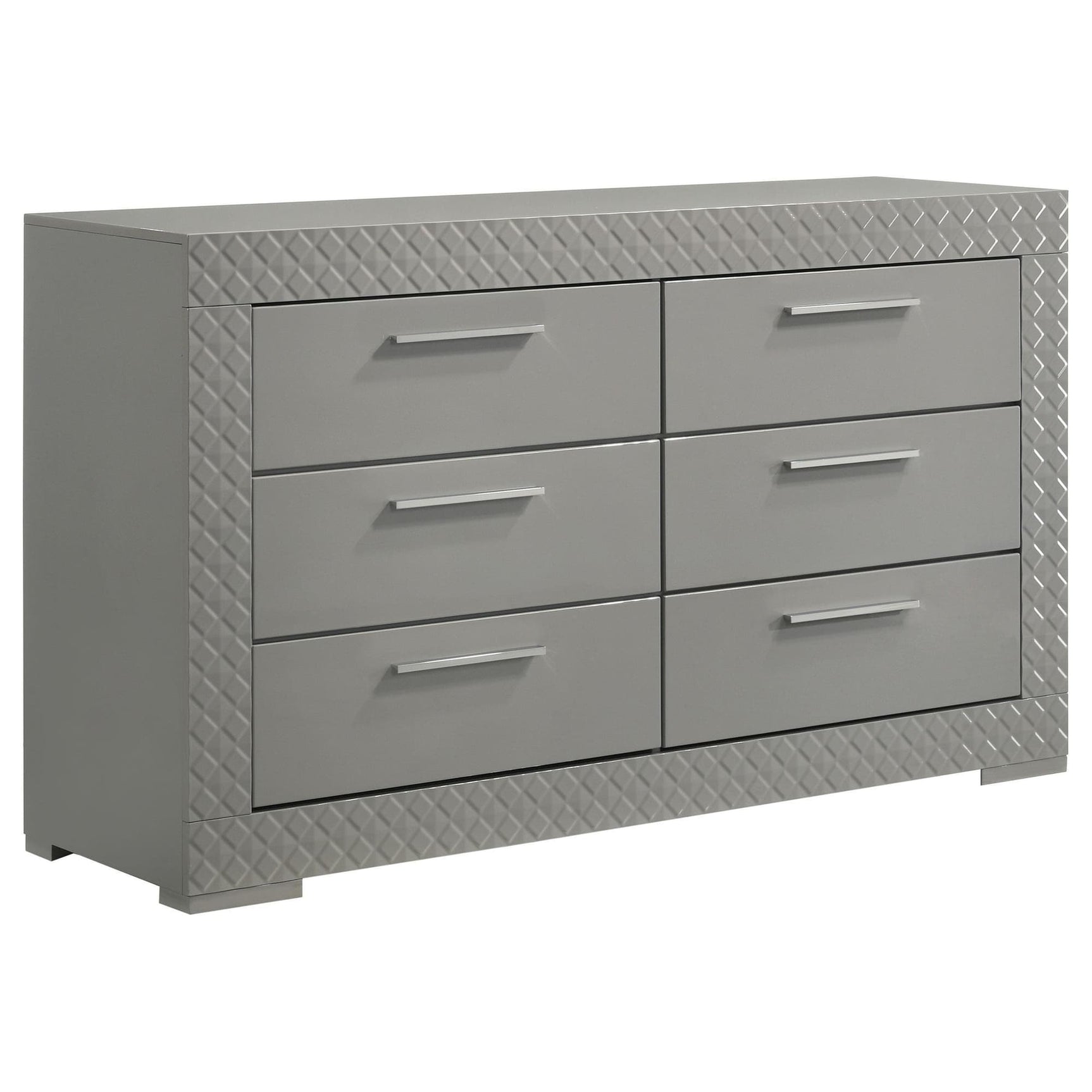 Ives 6 Drawer Dresser Cabinet Gray High Gloss