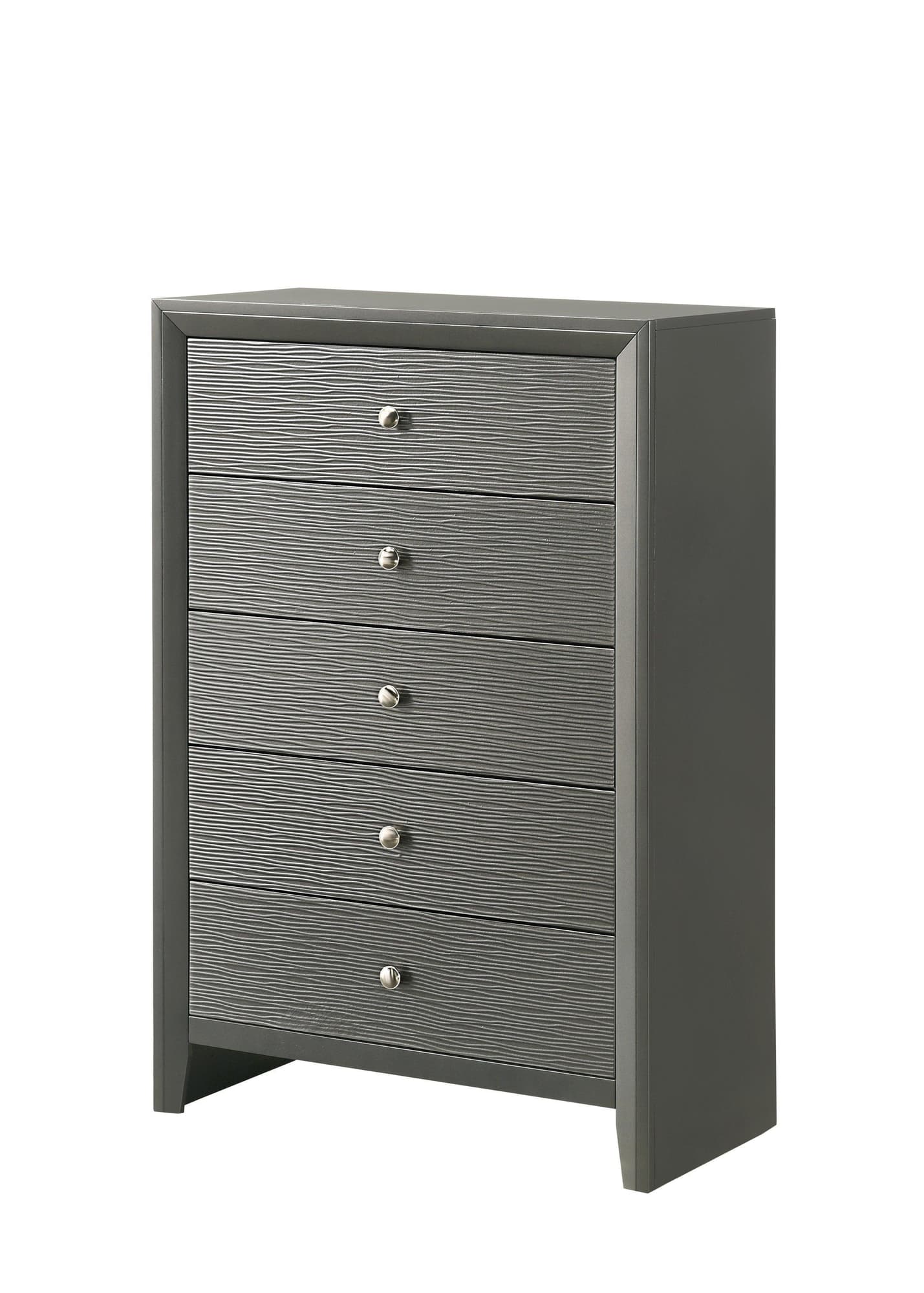 Denker Gunmetal Modern Contemporary Solid Wood 5-Drawers Chest - Ella Furniture