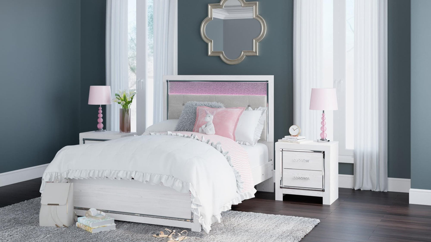 Tula White LED Upholstered Panel Bedroom Set