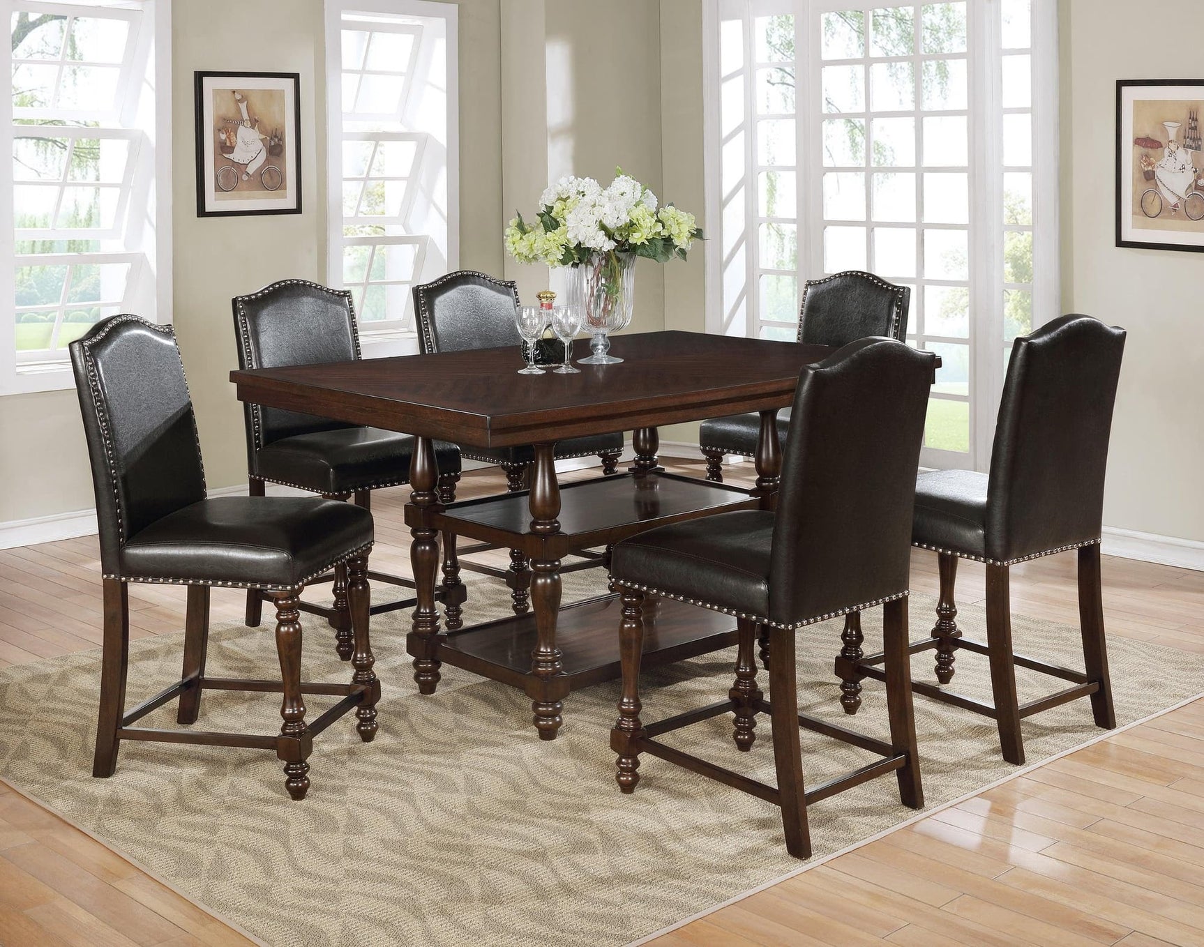 Langley Espresso Classic And Modern Wood Rectangular Counter Extendable Height Set - Ella Furniture
