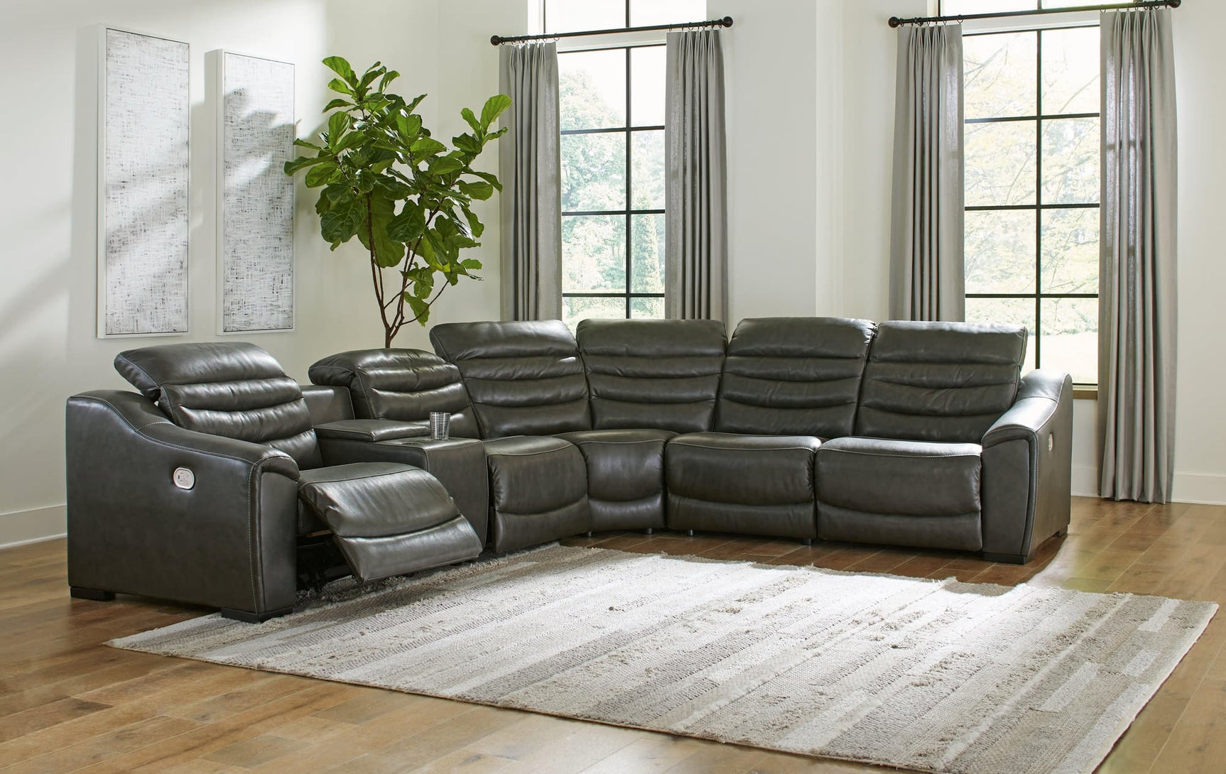 Center Line Dark Gray 6-Piece Power Reclining Sectional - Ella Furniture