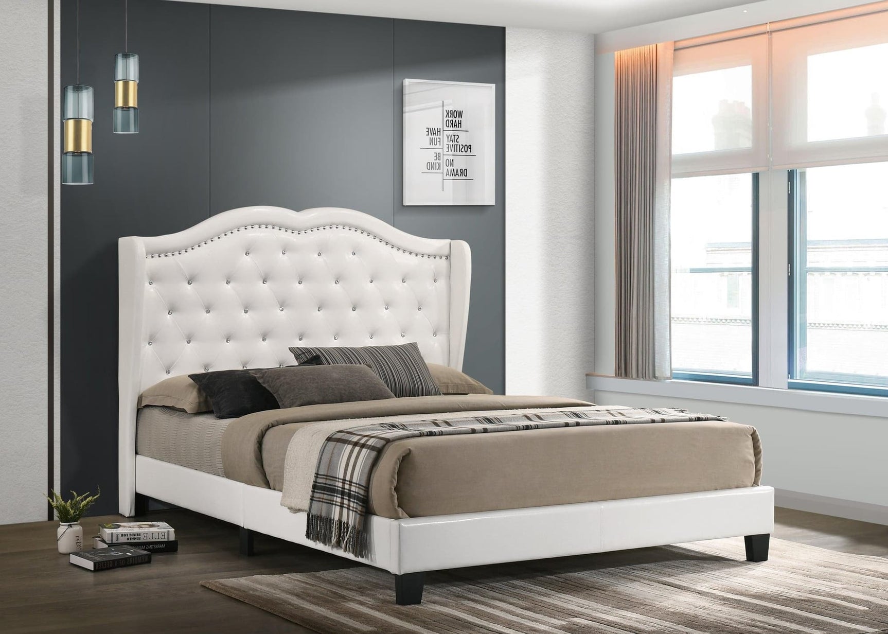 Paradise White Faux Leather Upholstered Tufted Platform Queen Bed