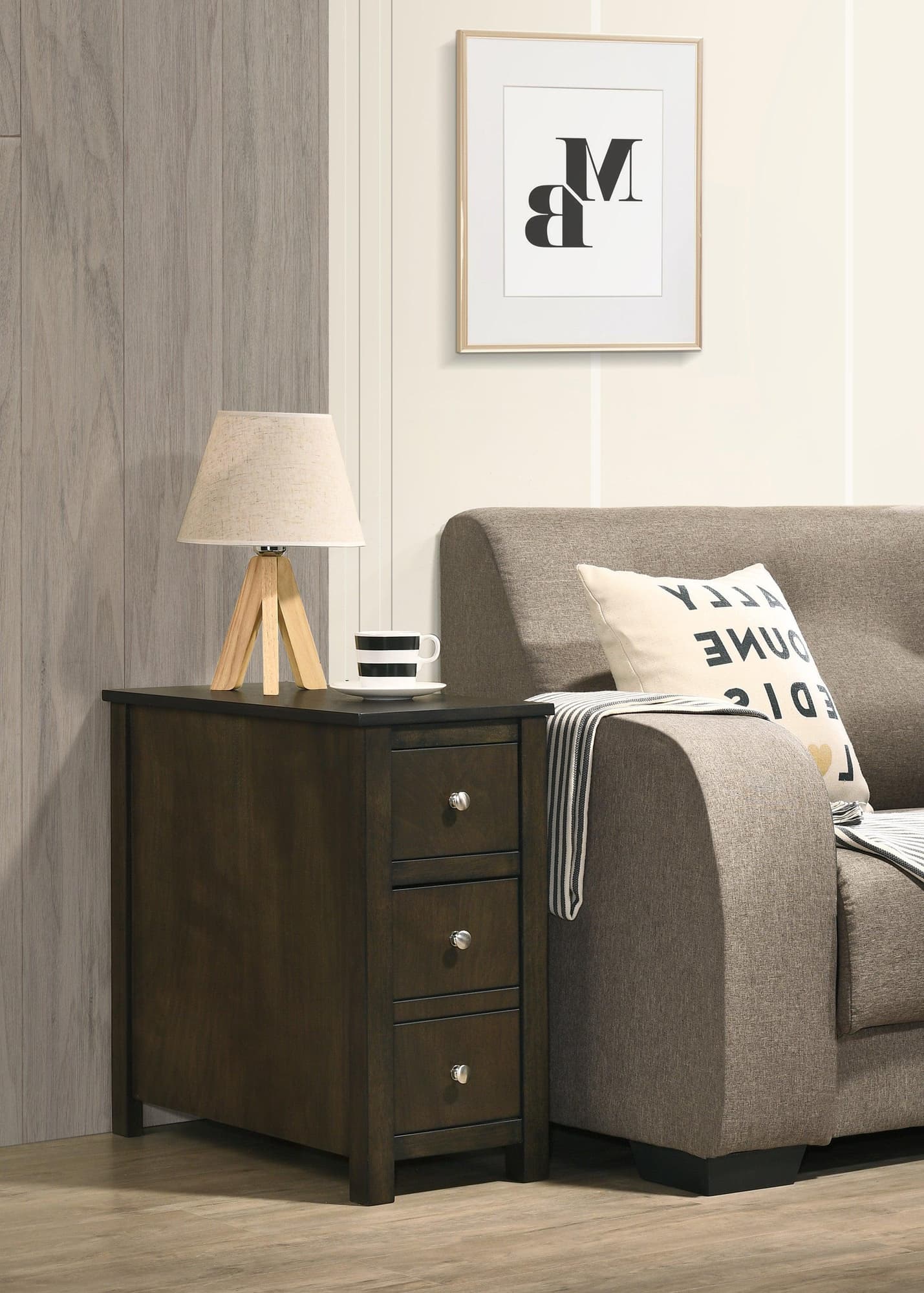 Issac Grey Walnut Chairside Table, Durable Hardwood Solids And Veneers in a Grey Walnut Finish - Ella Furniture