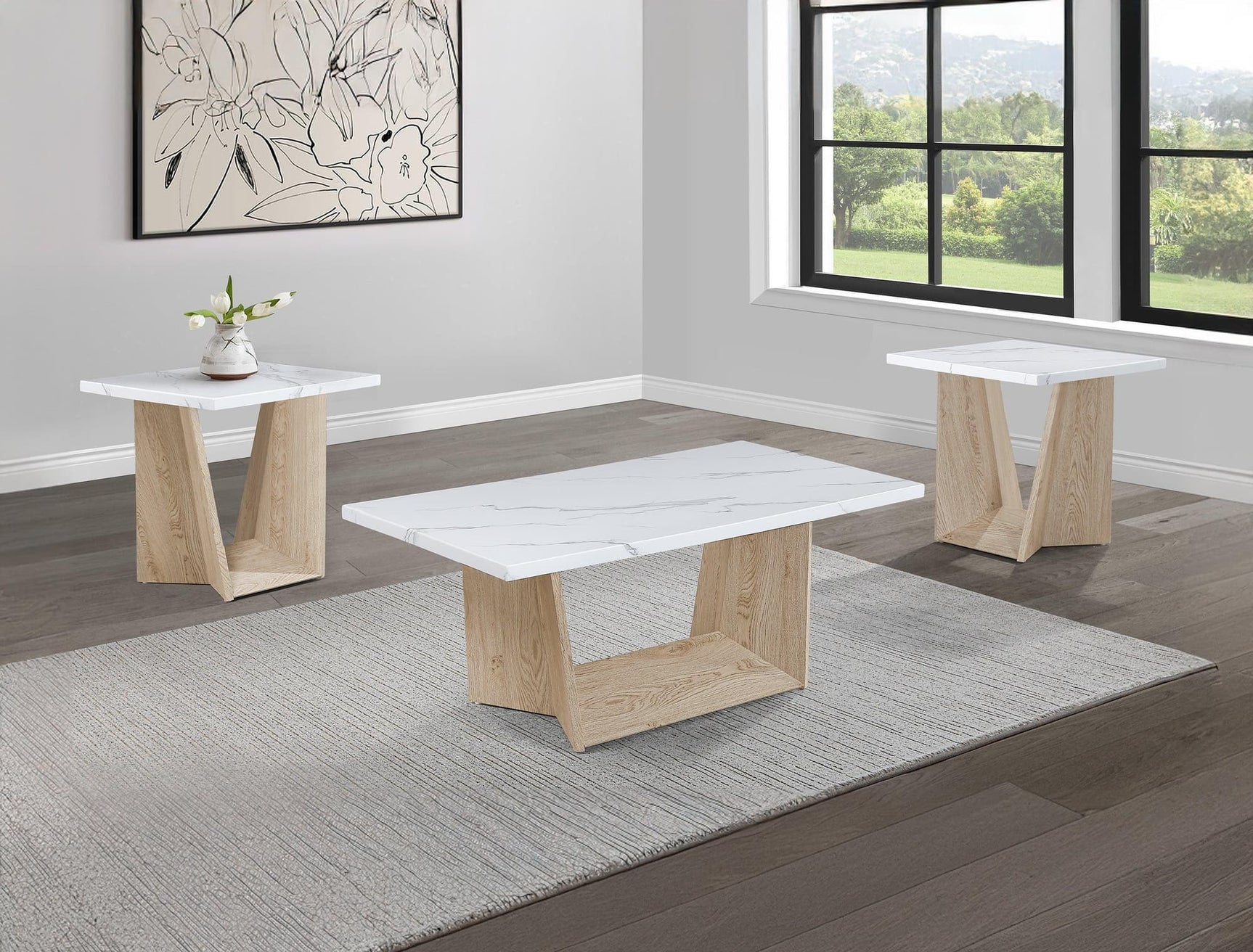 Adea White Oak Coffee Table Set
