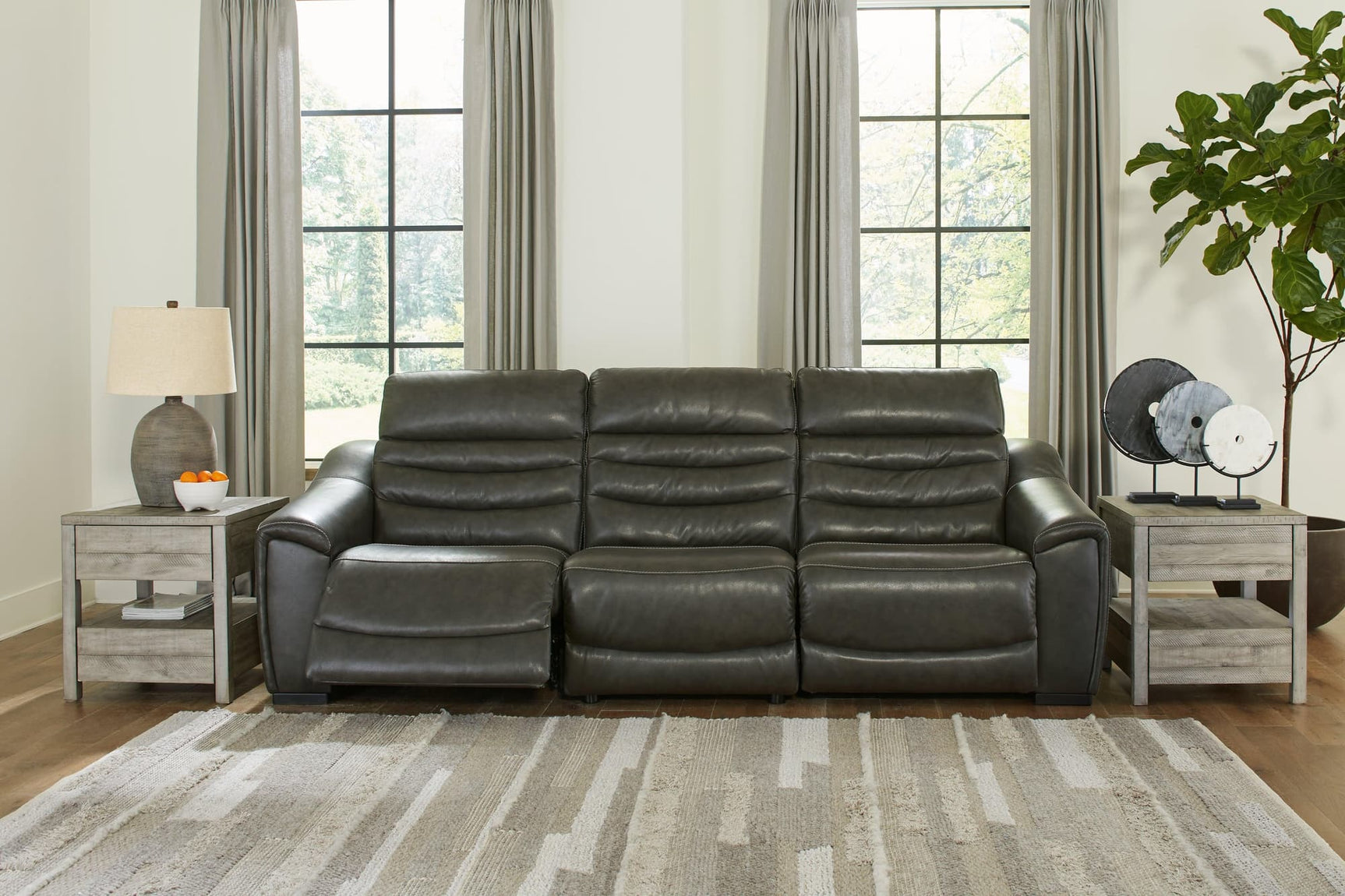 Center Line Dark Gray 3-Piece Power Reclining Sectional - Ella Furniture