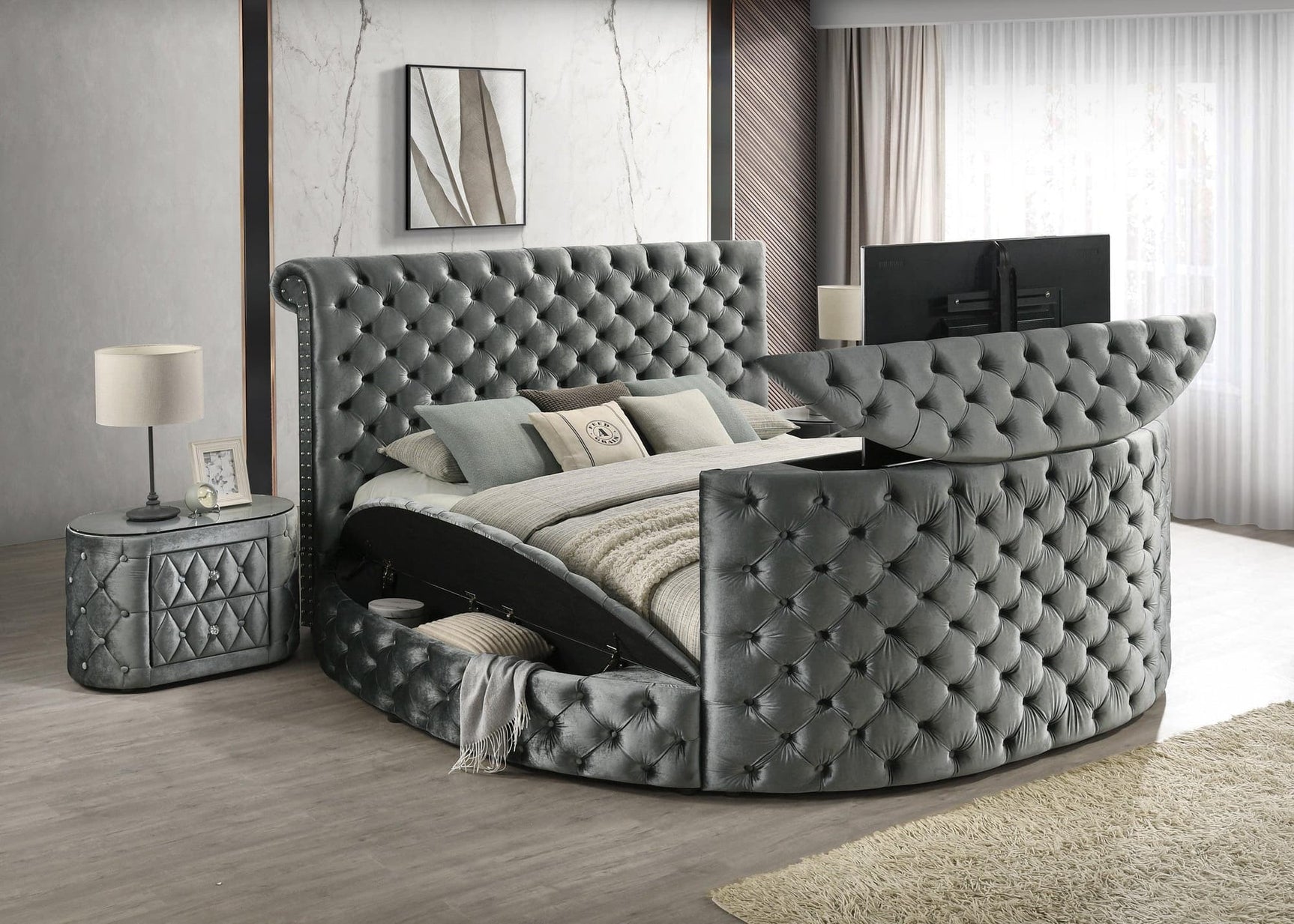 Voltare Gray Upholstered Tufted Panel King Bed